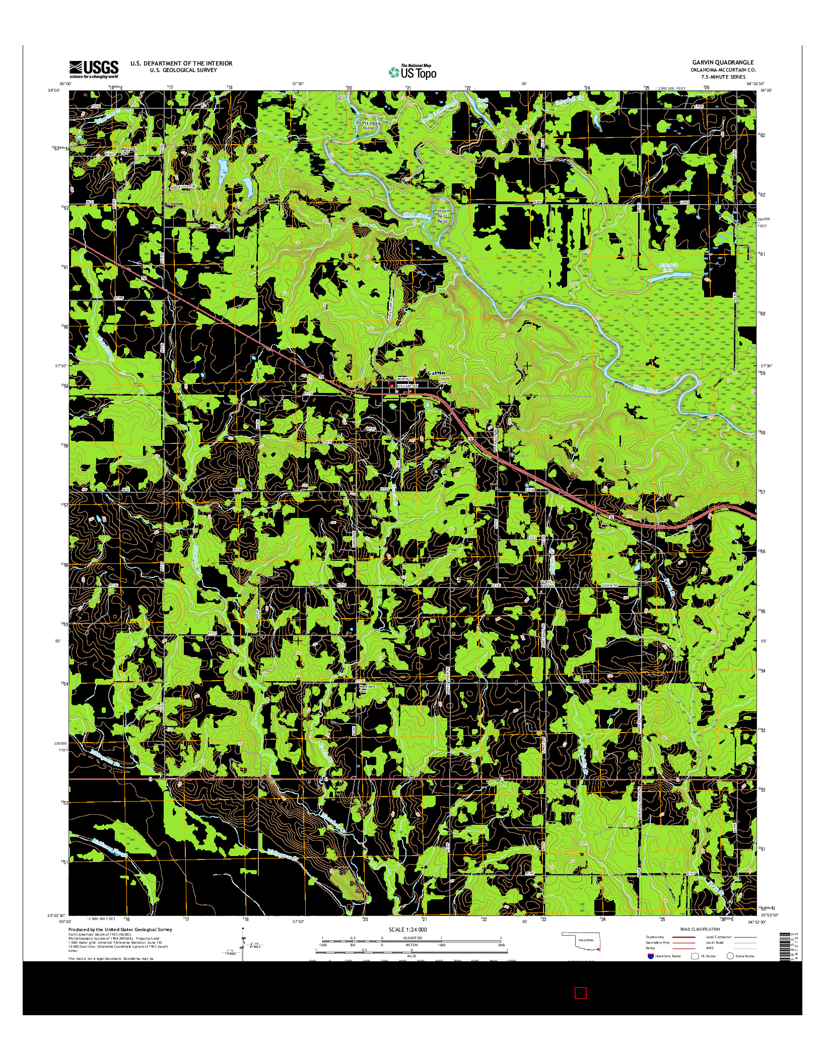USGS US TOPO 7.5-MINUTE MAP FOR GARVIN, OK 2016