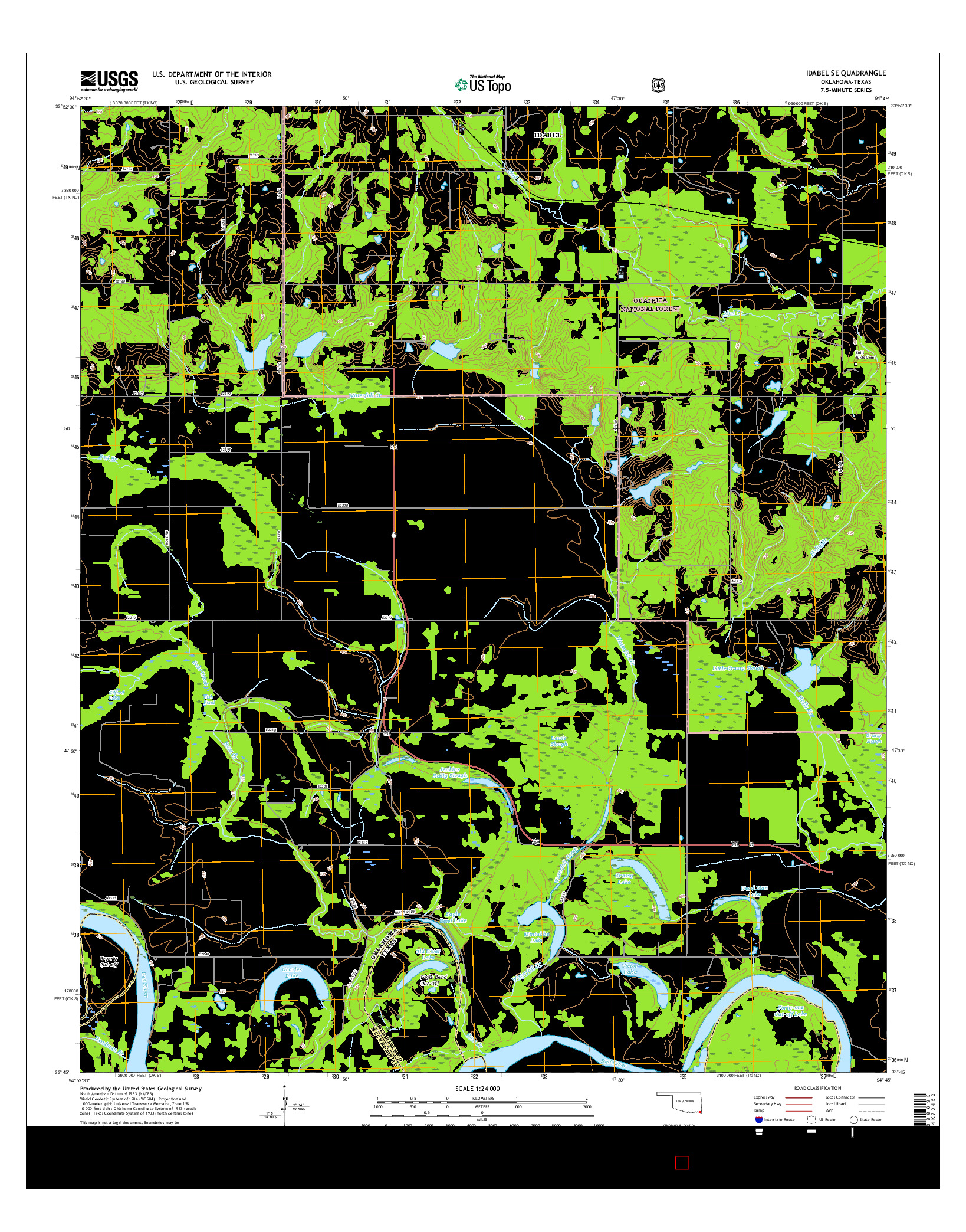 USGS US TOPO 7.5-MINUTE MAP FOR IDABEL SE, OK-TX 2016
