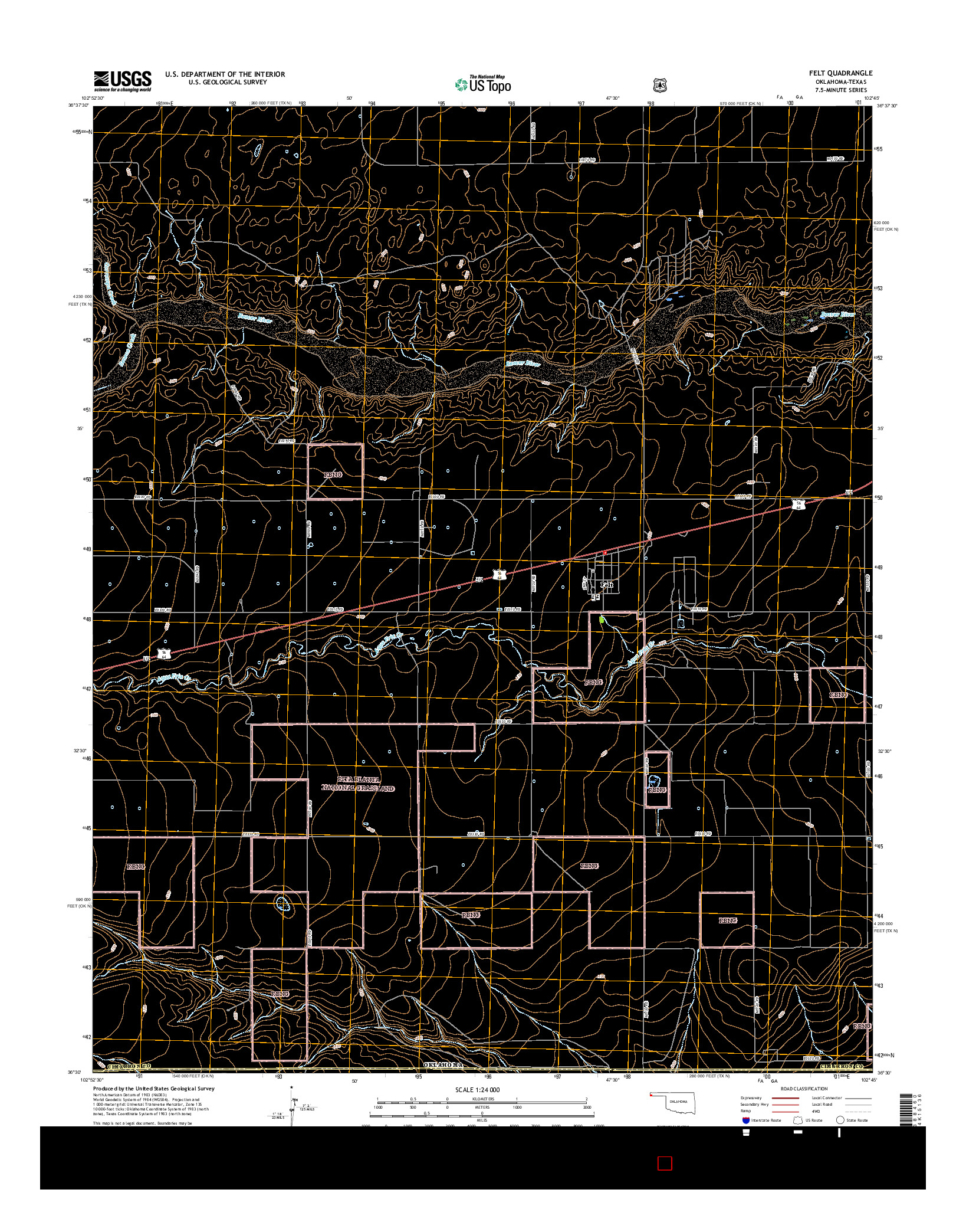 USGS US TOPO 7.5-MINUTE MAP FOR FELT, OK-TX 2016