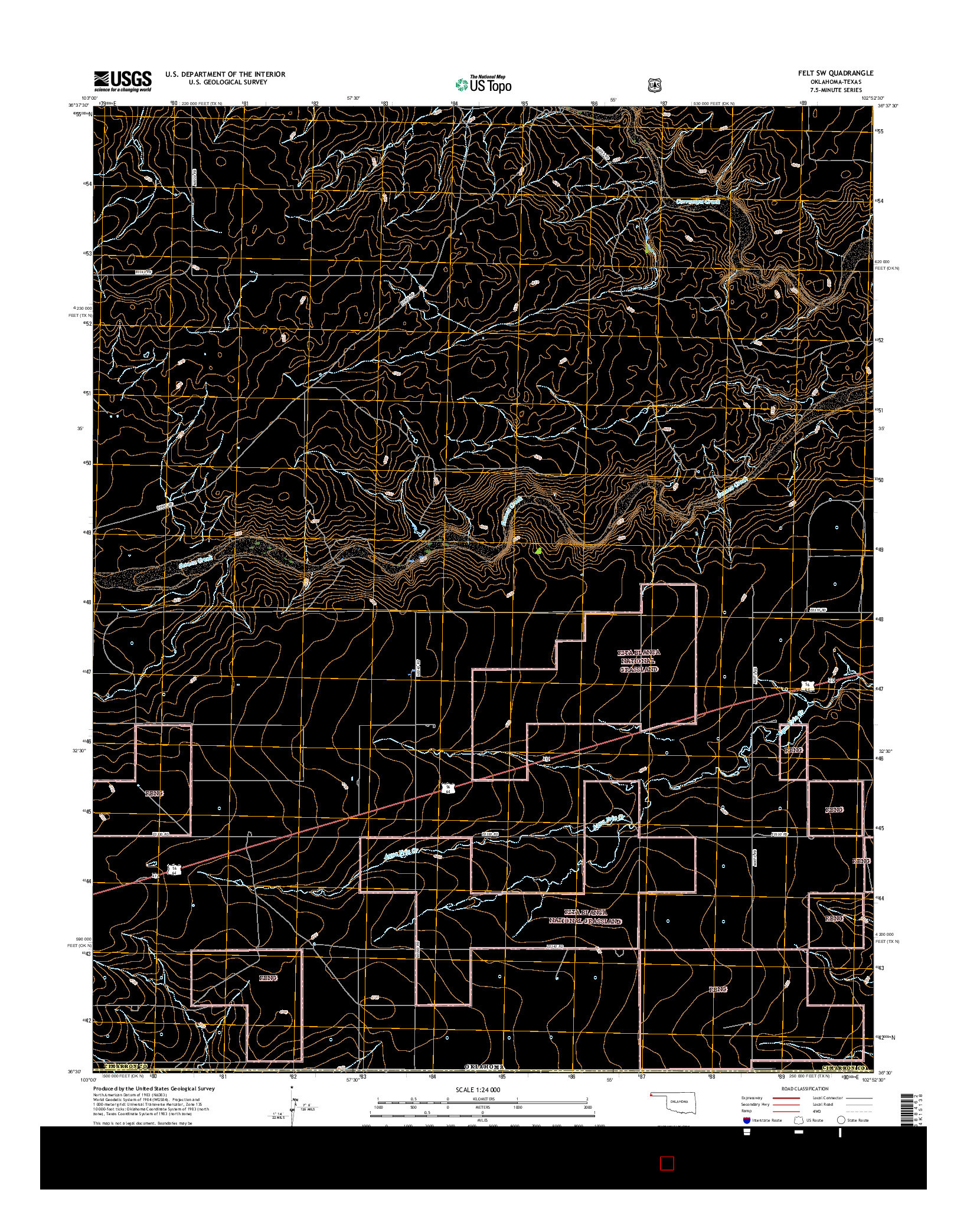 USGS US TOPO 7.5-MINUTE MAP FOR FELT SW, OK-TX 2016