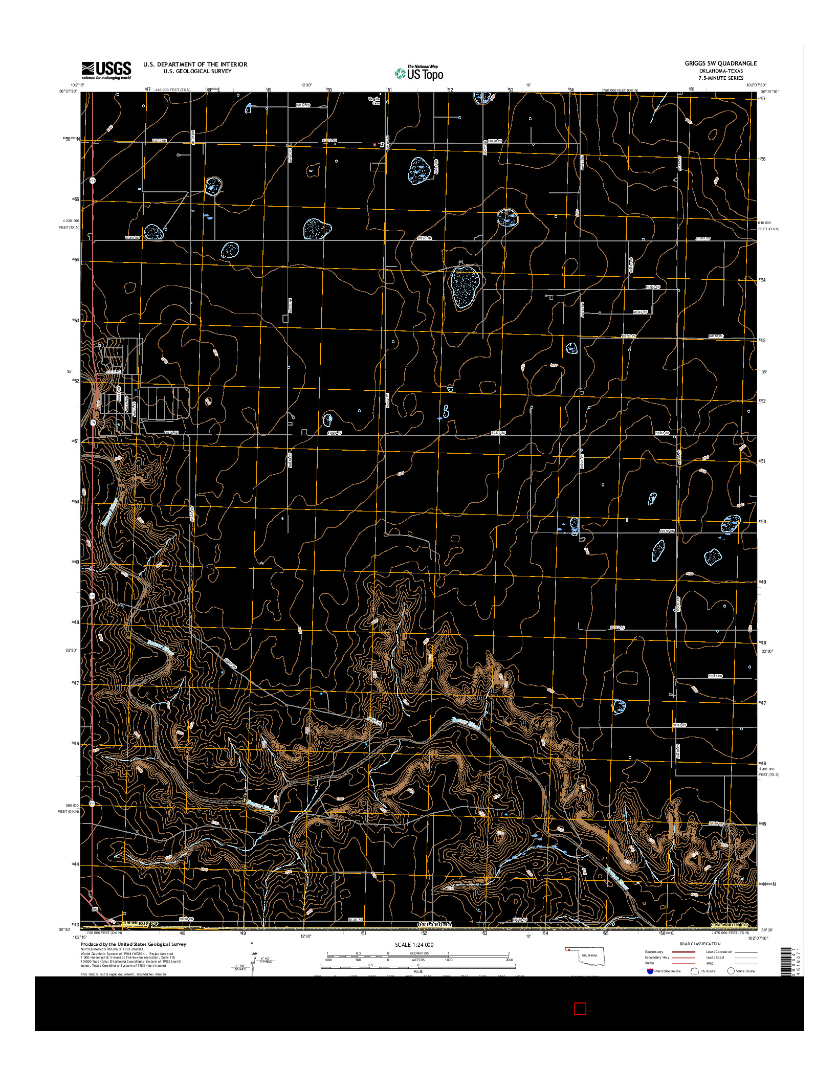USGS US TOPO 7.5-MINUTE MAP FOR GRIGGS SW, OK-TX 2016