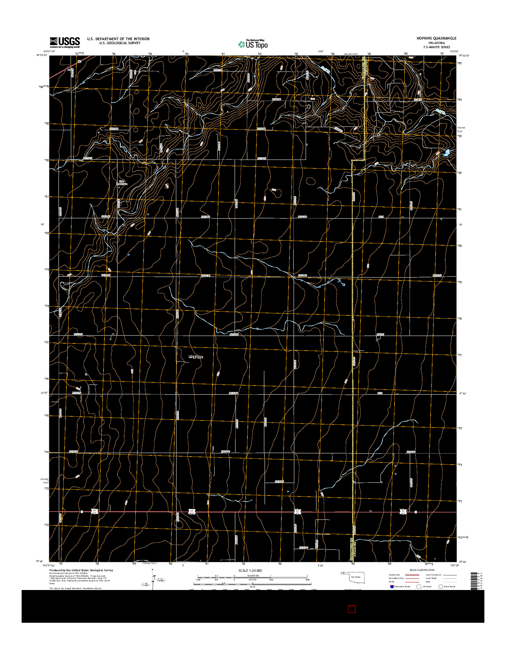 USGS US TOPO 7.5-MINUTE MAP FOR HOPKINS, OK 2016