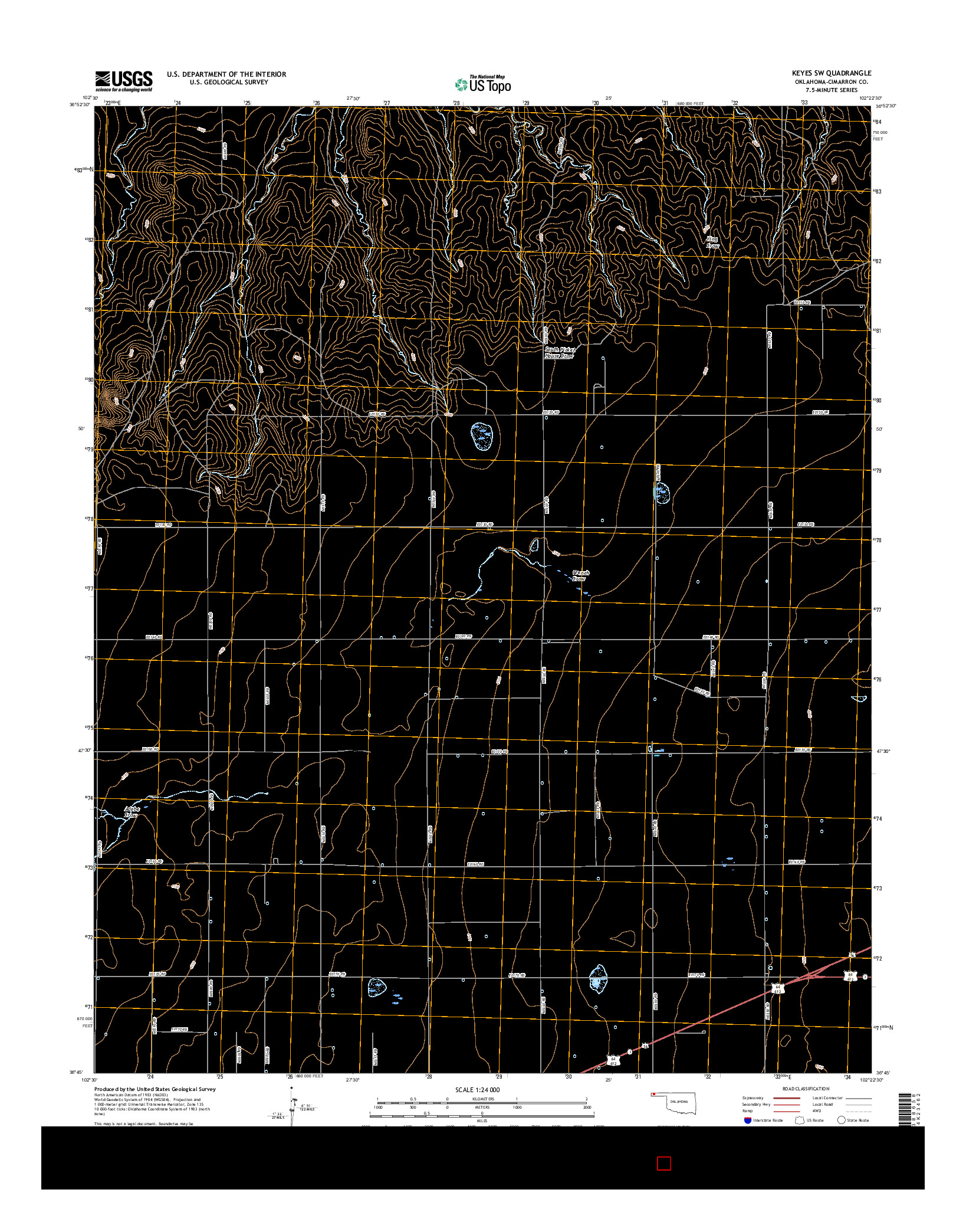 USGS US TOPO 7.5-MINUTE MAP FOR KEYES SW, OK 2016