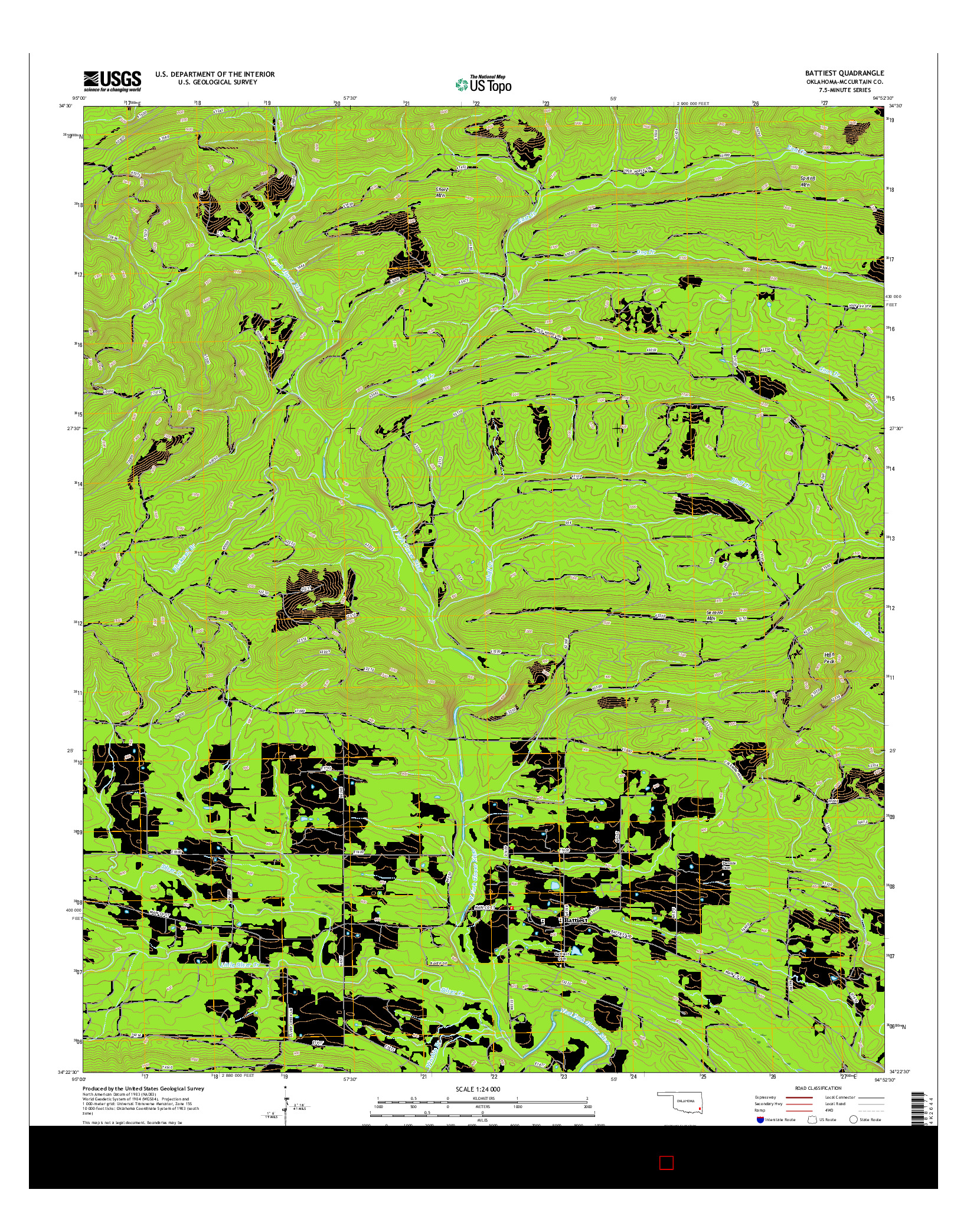 USGS US TOPO 7.5-MINUTE MAP FOR BATTIEST, OK 2016