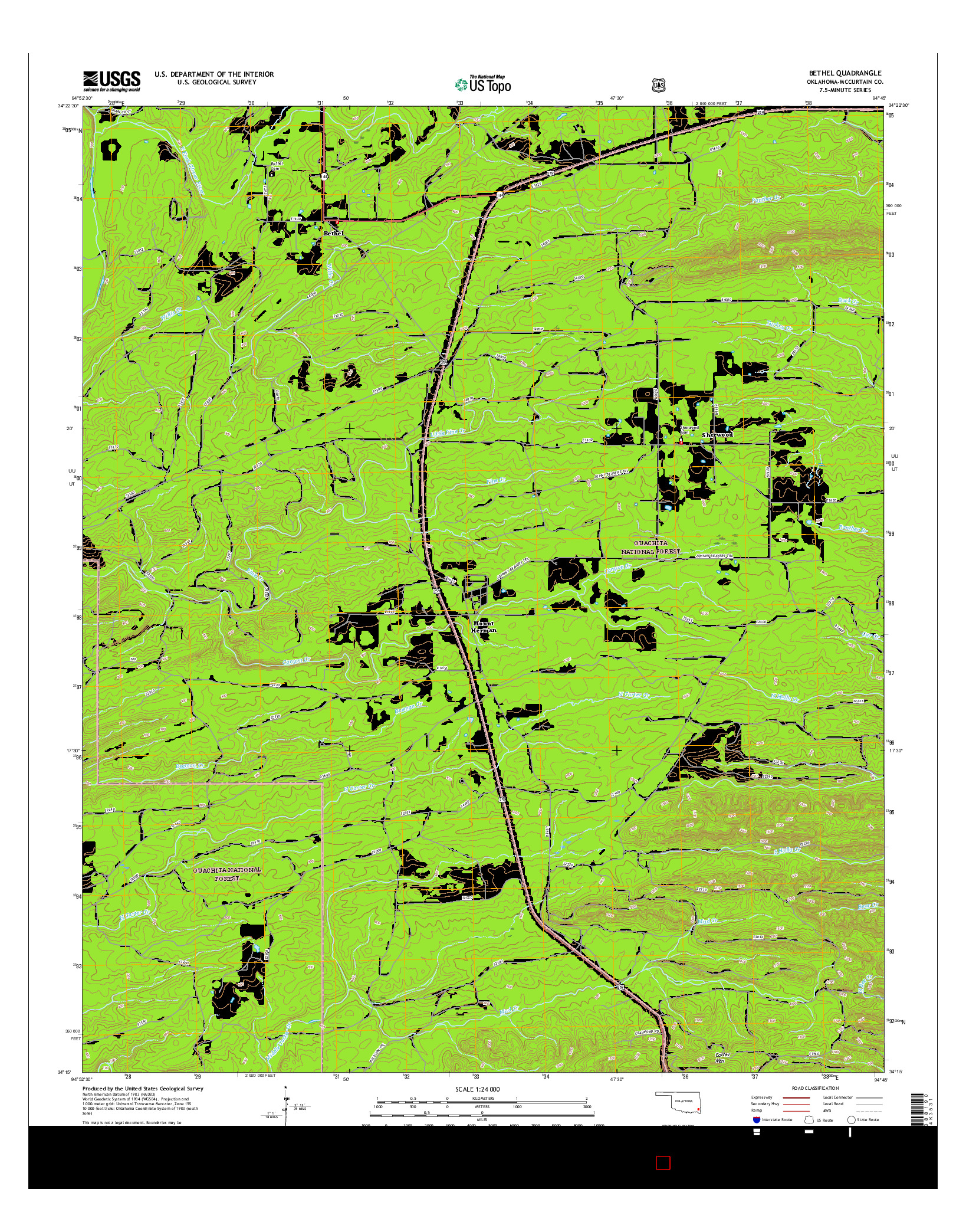 USGS US TOPO 7.5-MINUTE MAP FOR BETHEL, OK 2016