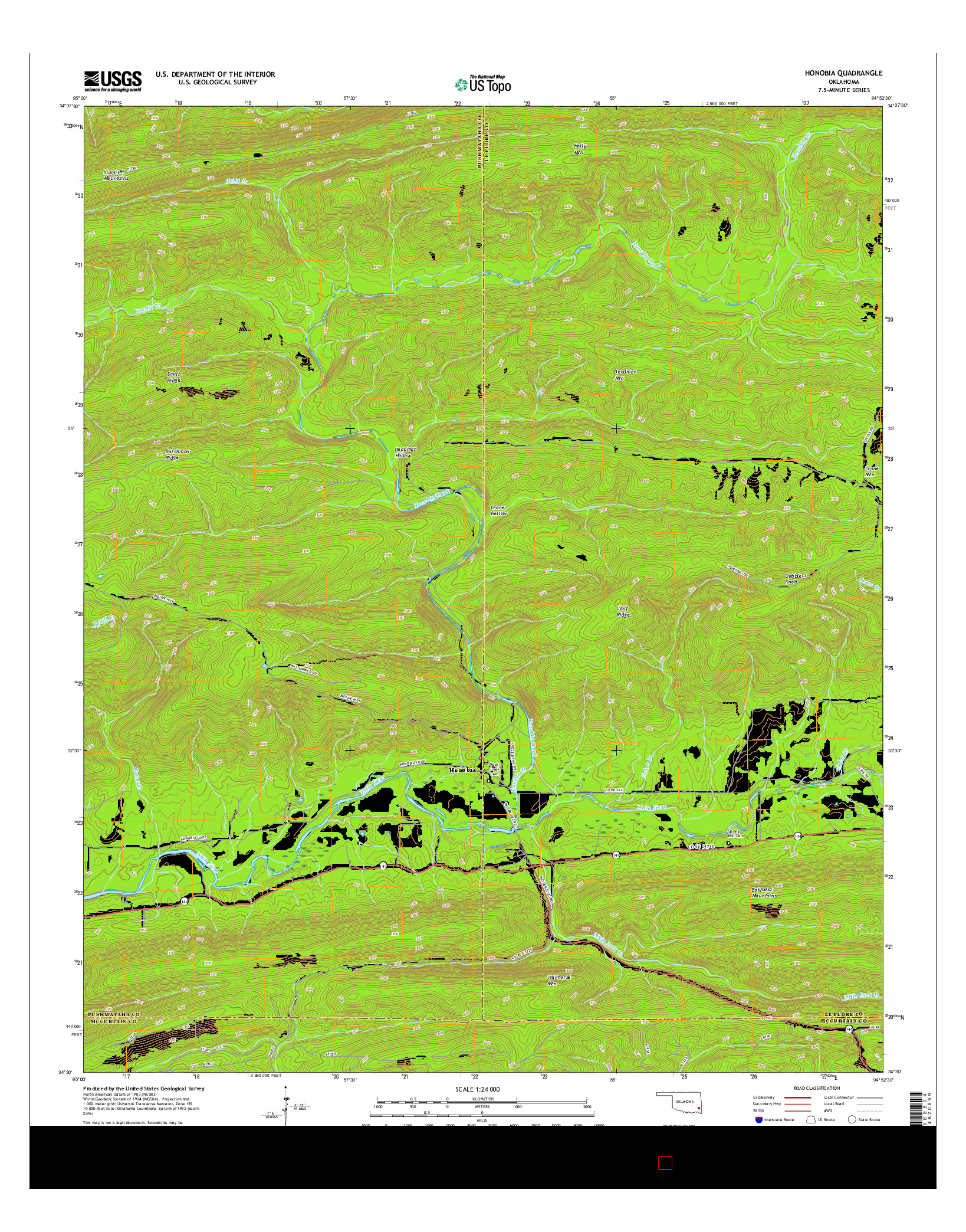 USGS US TOPO 7.5-MINUTE MAP FOR HONOBIA, OK 2016