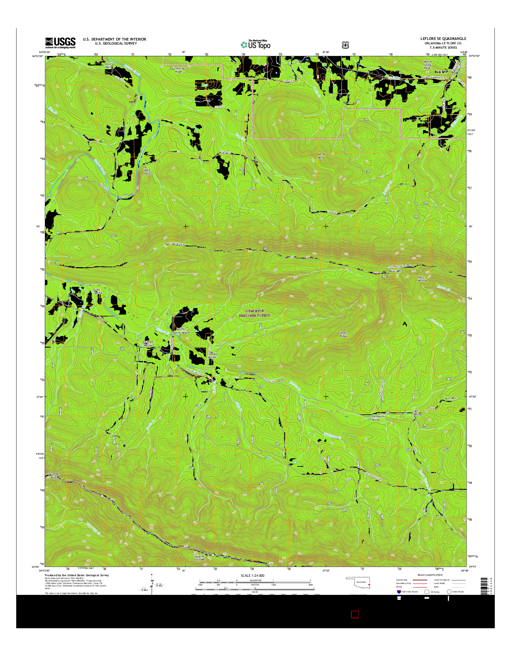 USGS US TOPO 7.5-MINUTE MAP FOR LEFLORE SE, OK 2016
