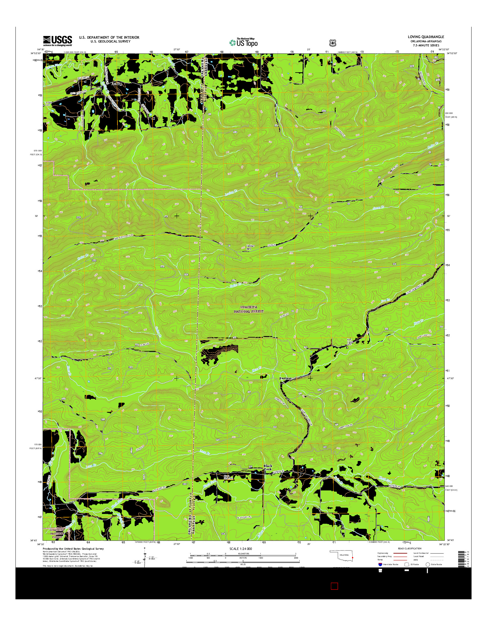 USGS US TOPO 7.5-MINUTE MAP FOR LOVING, OK-AR 2016