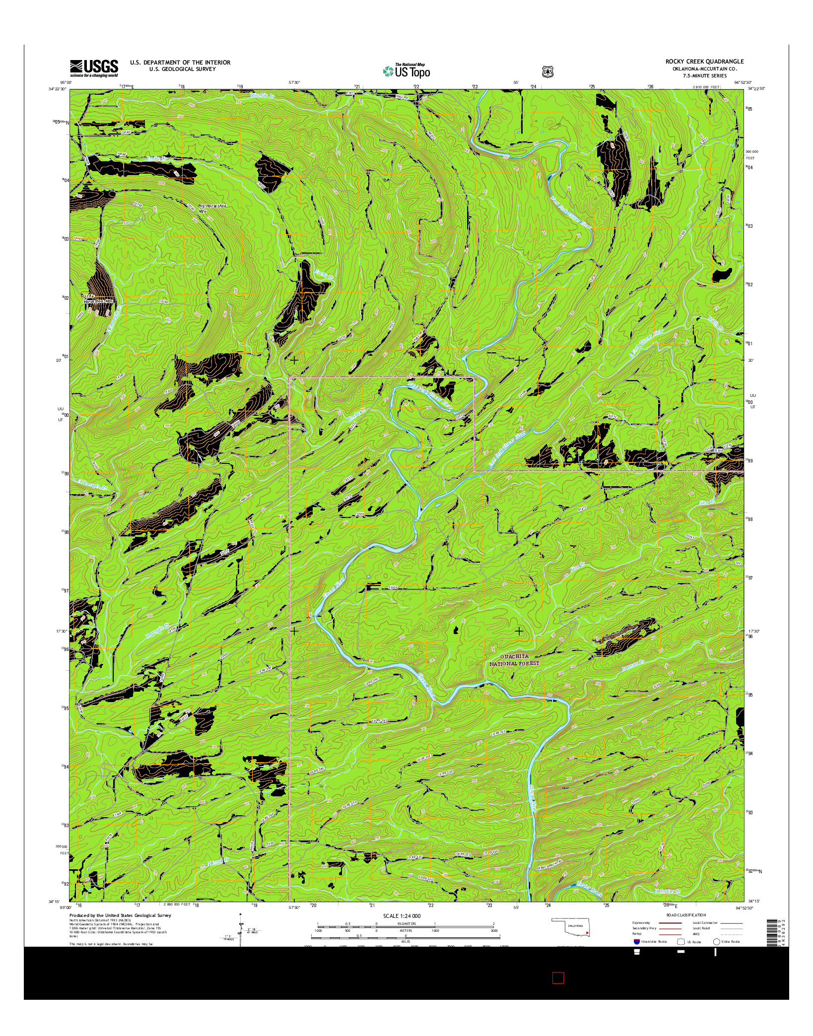 USGS US TOPO 7.5-MINUTE MAP FOR ROCKY CREEK, OK 2016