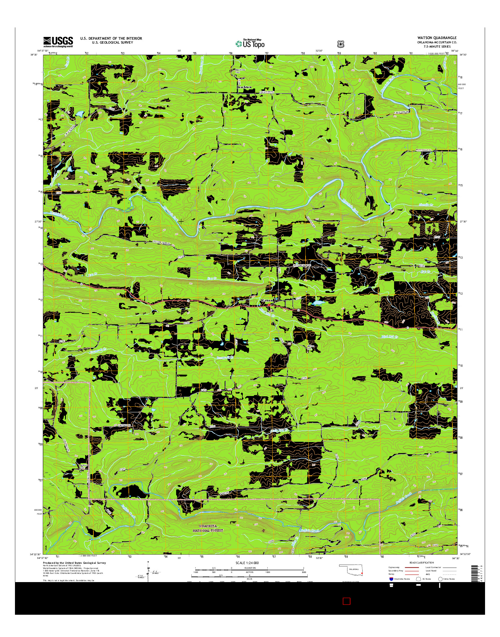 USGS US TOPO 7.5-MINUTE MAP FOR WATSON, OK 2016