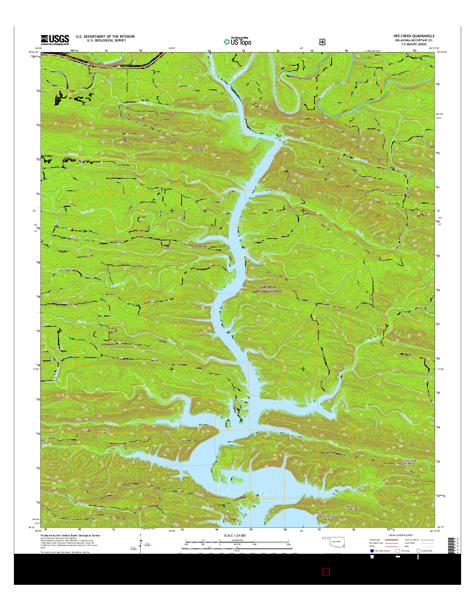 USGS US TOPO 7.5-MINUTE MAP FOR HEE CREEK, OK 2016