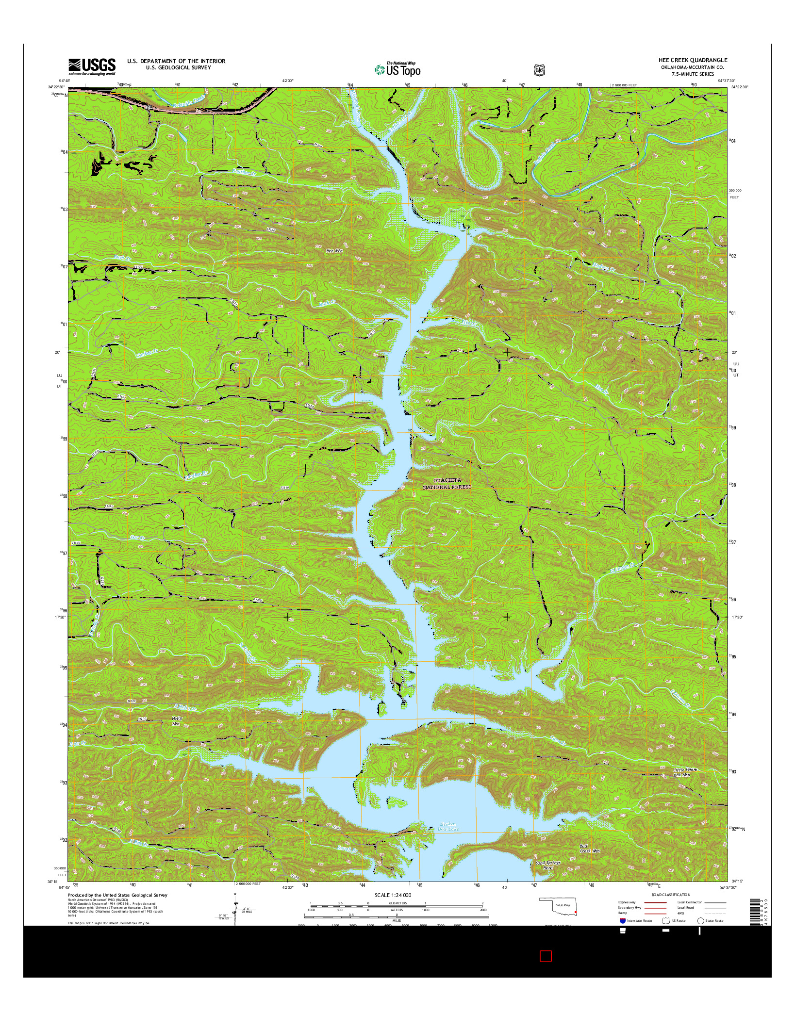 USGS US TOPO 7.5-MINUTE MAP FOR HEE CREEK, OK 2016