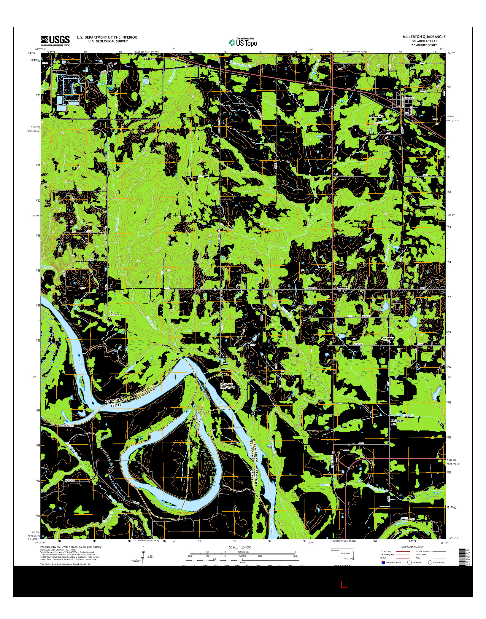 USGS US TOPO 7.5-MINUTE MAP FOR MILLERTON, OK-TX 2016