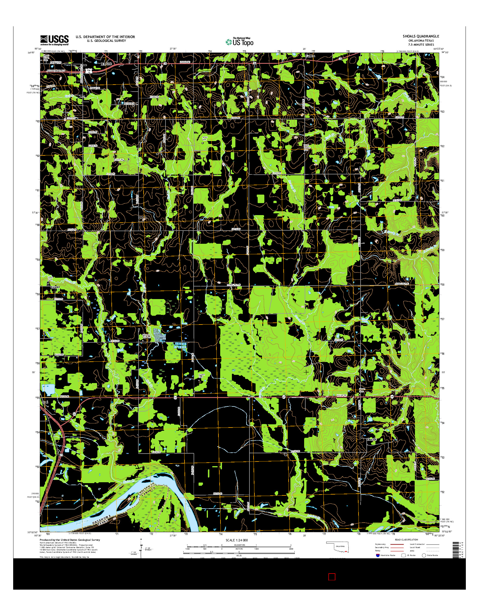 USGS US TOPO 7.5-MINUTE MAP FOR SHOALS, OK-TX 2016