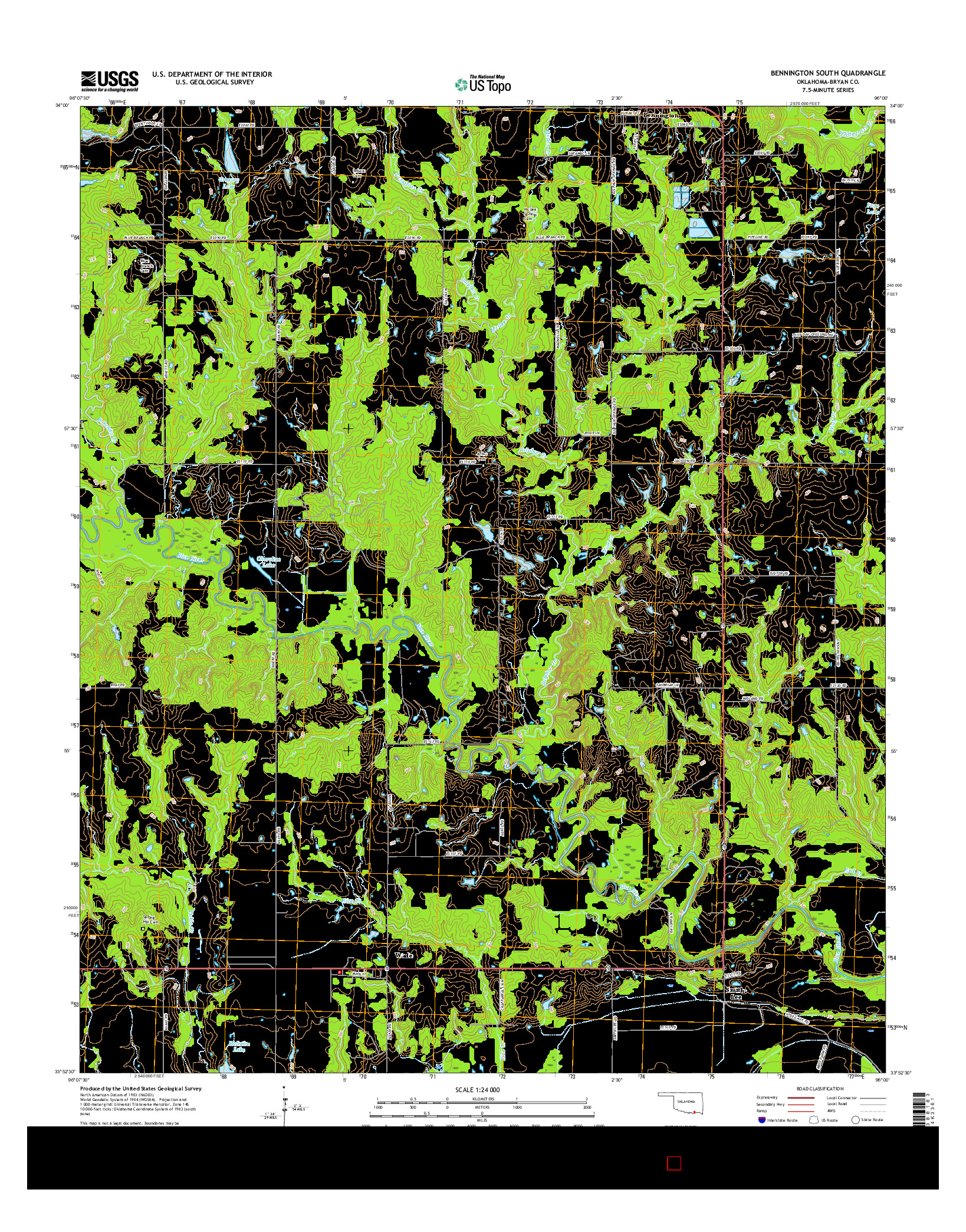 USGS US TOPO 7.5-MINUTE MAP FOR BENNINGTON SOUTH, OK 2016