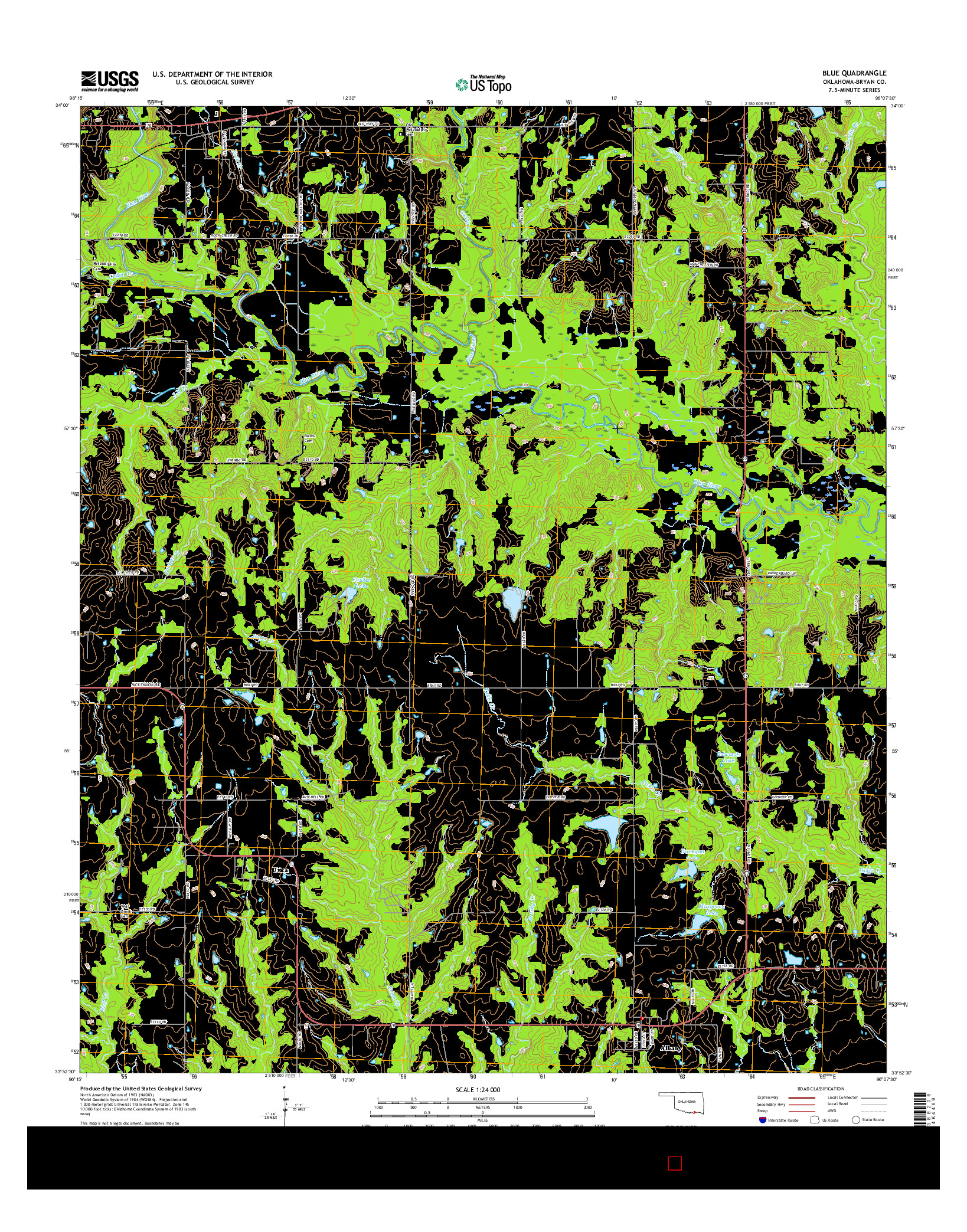 USGS US TOPO 7.5-MINUTE MAP FOR BLUE, OK 2016