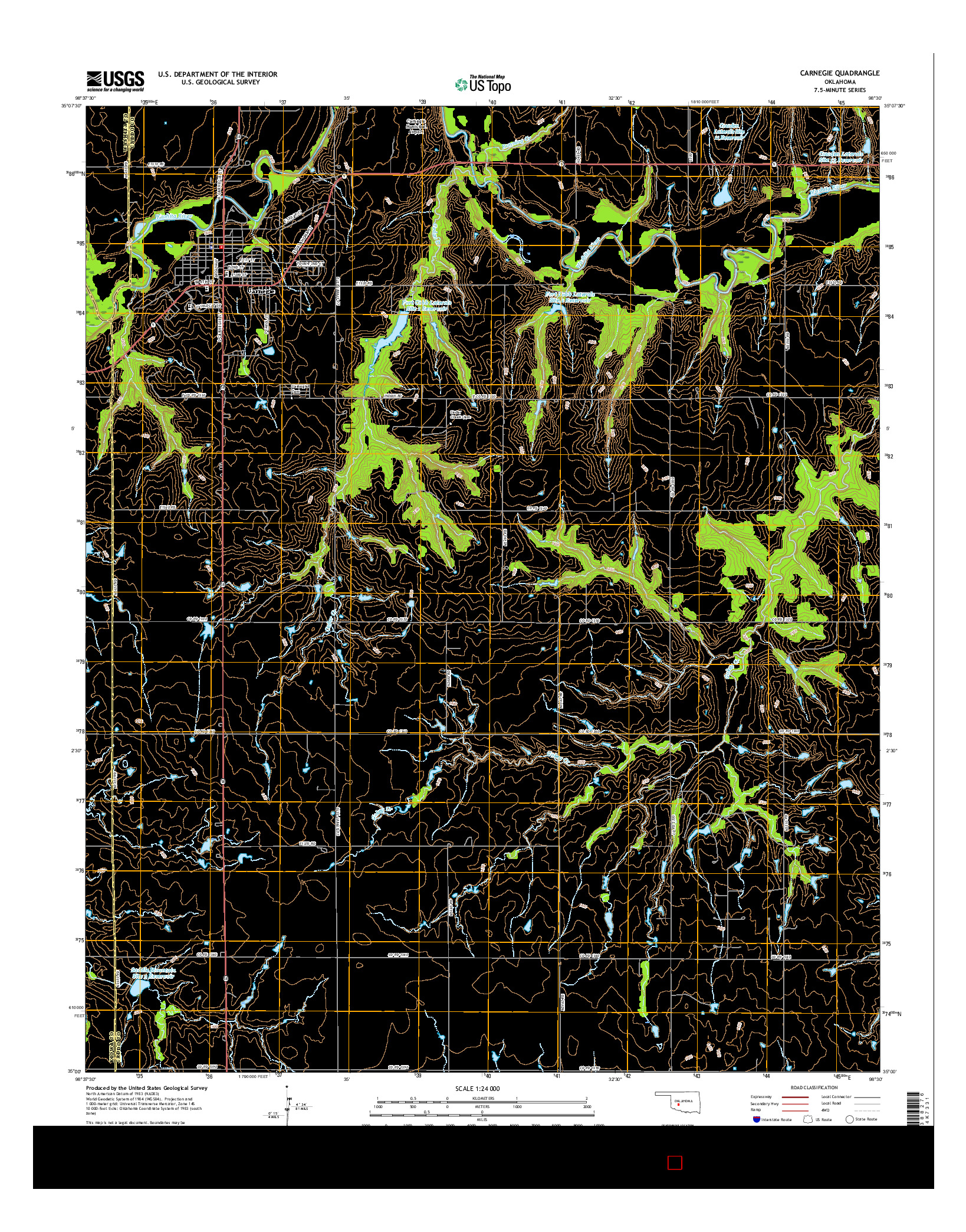 USGS US TOPO 7.5-MINUTE MAP FOR CARNEGIE, OK 2016