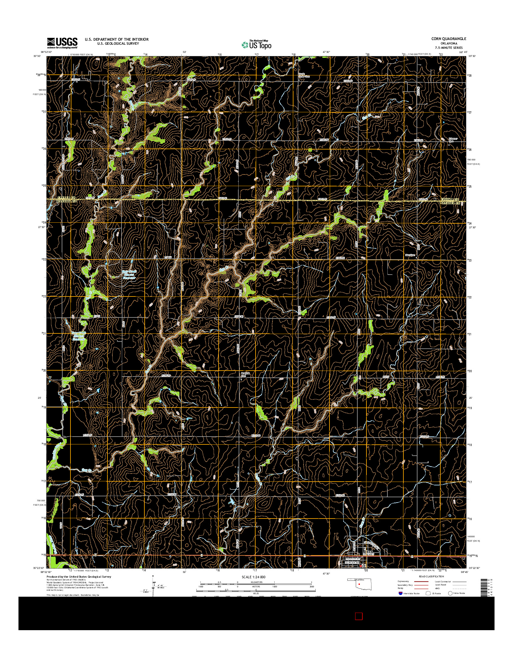 USGS US TOPO 7.5-MINUTE MAP FOR CORN, OK 2016