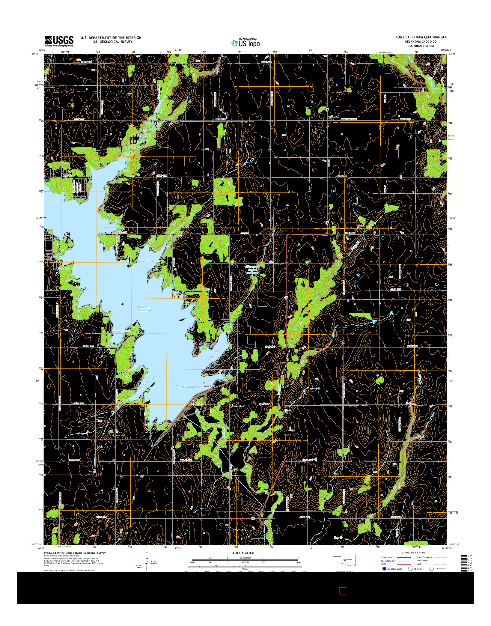 USGS US TOPO 7.5-MINUTE MAP FOR FORT COBB DAM, OK 2016