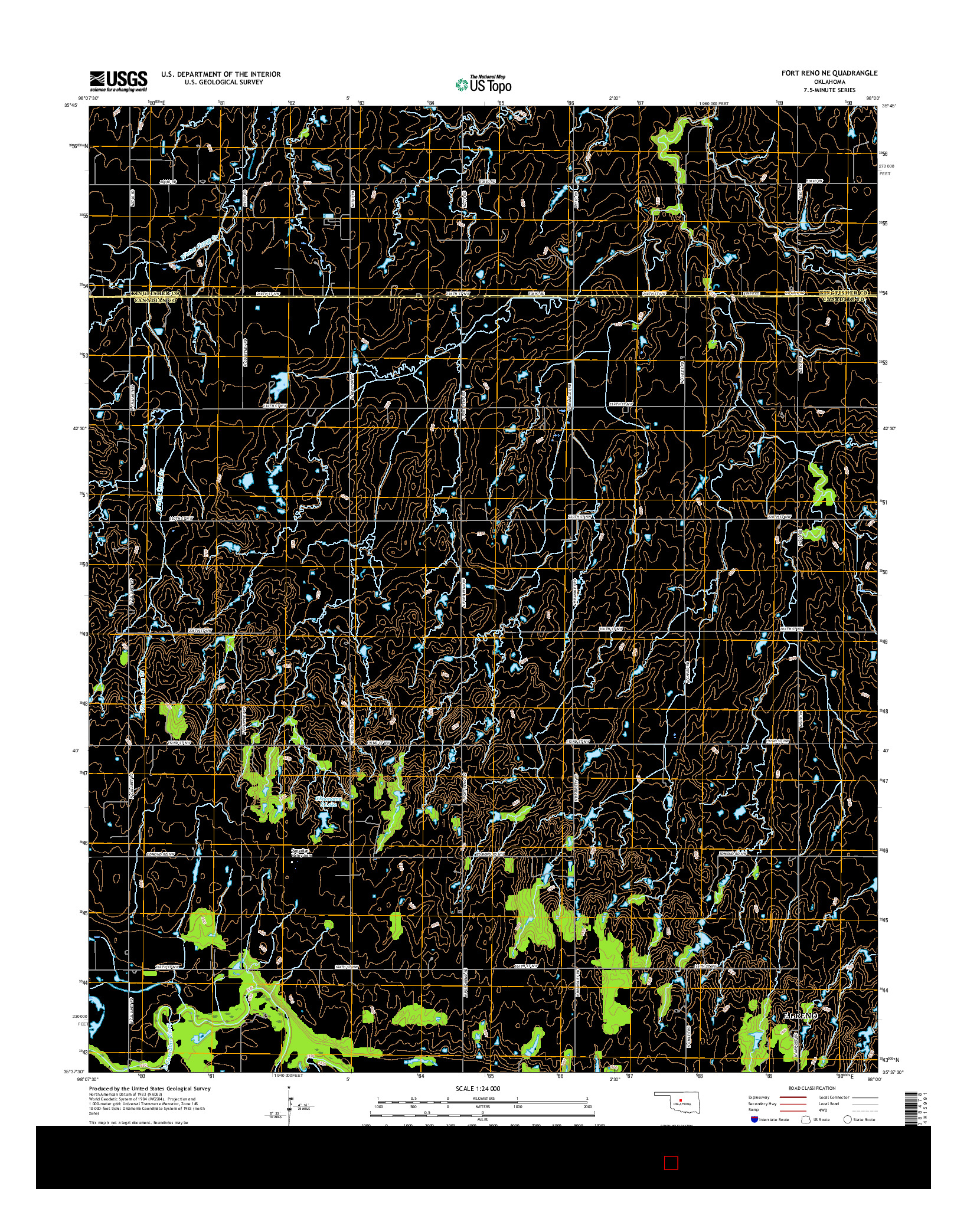 USGS US TOPO 7.5-MINUTE MAP FOR FORT RENO NE, OK 2016