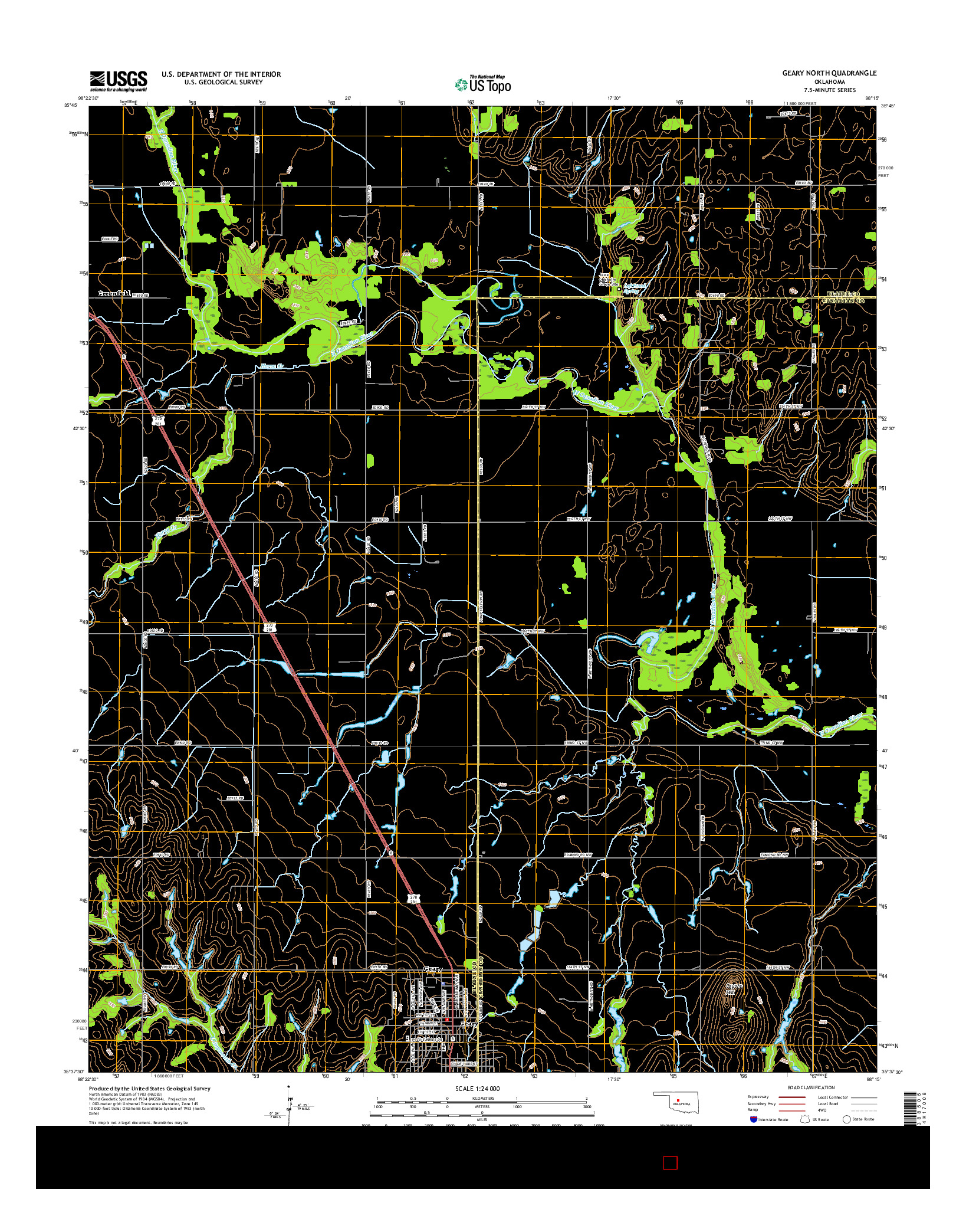 USGS US TOPO 7.5-MINUTE MAP FOR GEARY NORTH, OK 2016