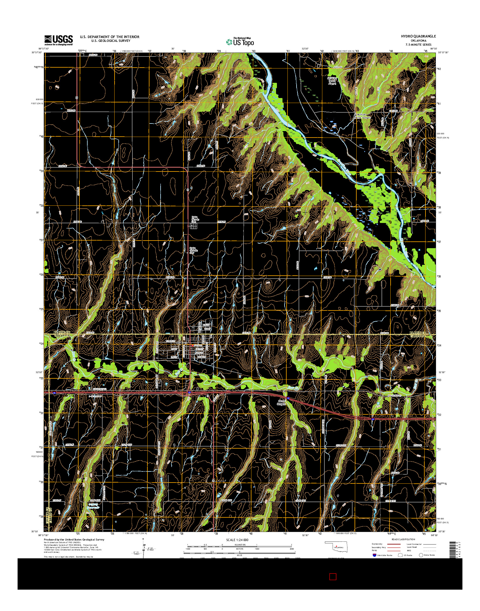 USGS US TOPO 7.5-MINUTE MAP FOR HYDRO, OK 2016