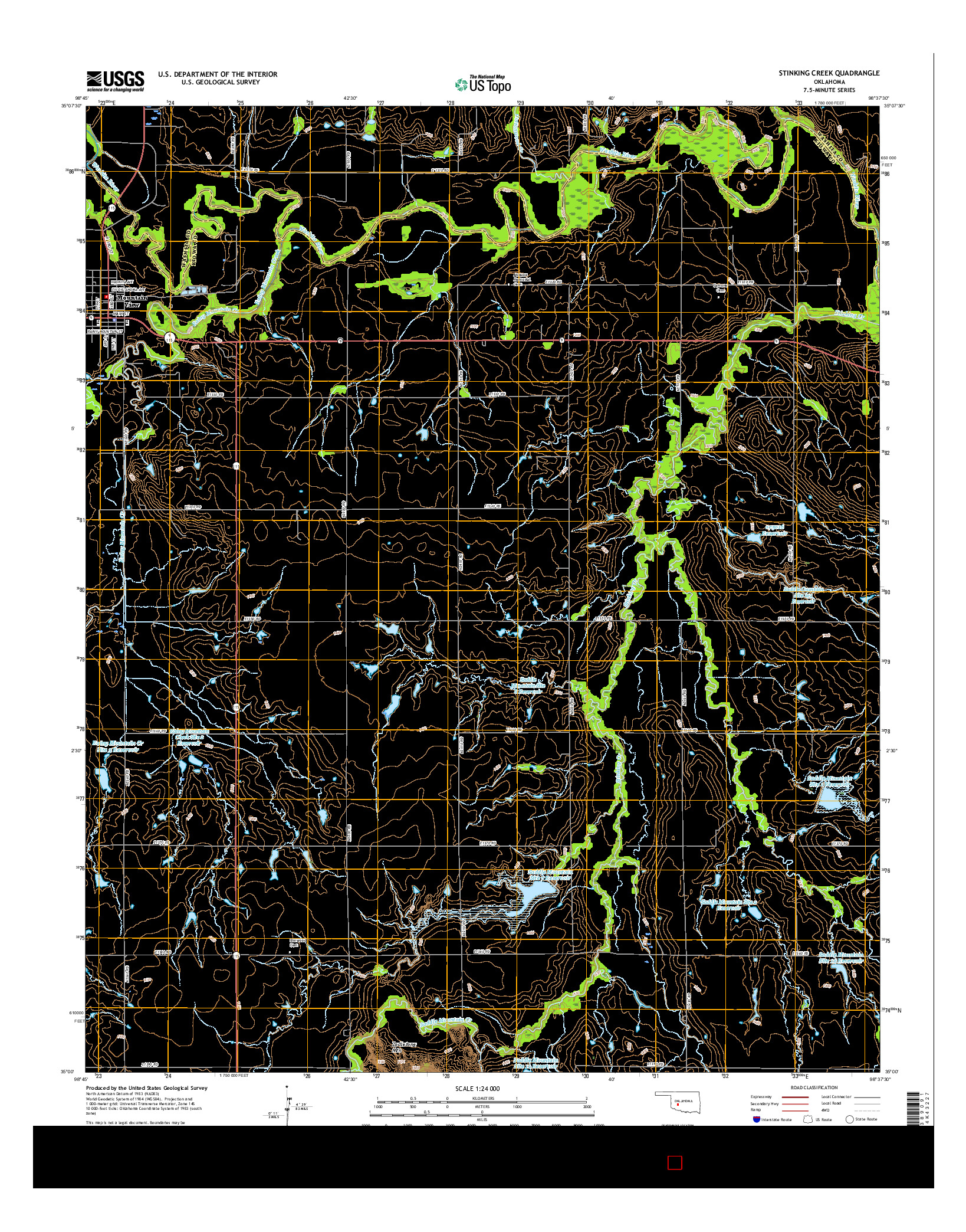 USGS US TOPO 7.5-MINUTE MAP FOR STINKING CREEK, OK 2016