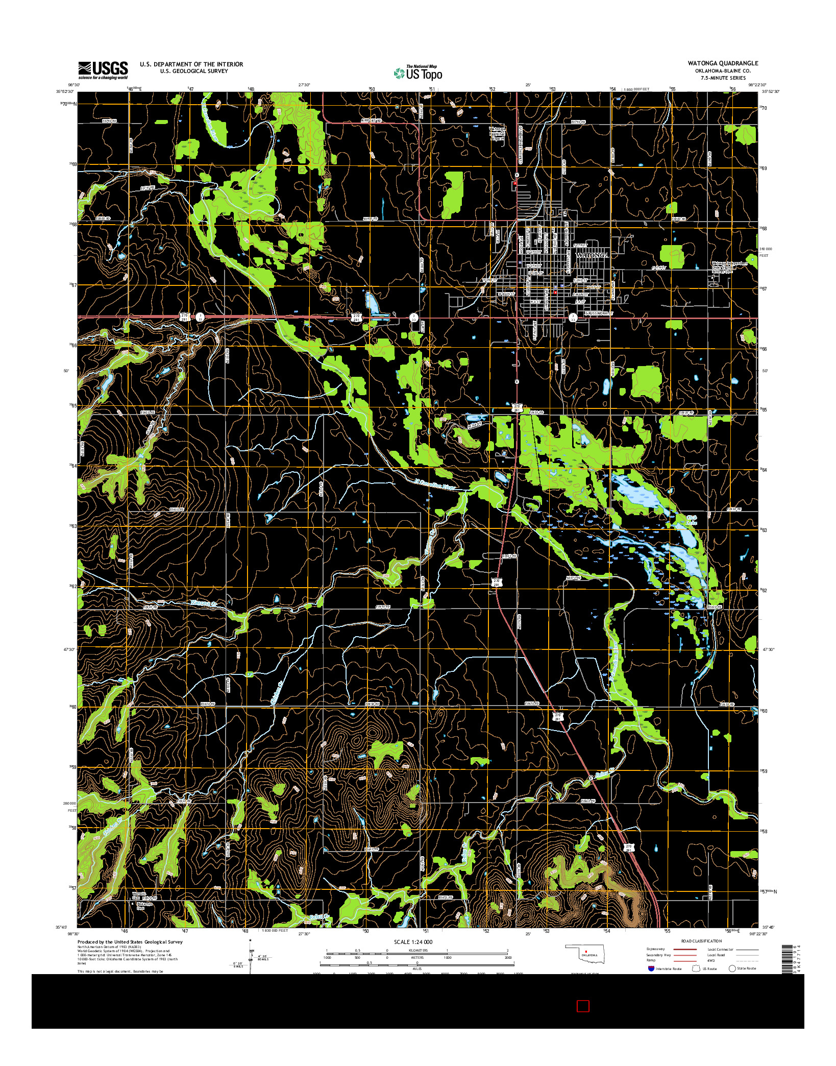 USGS US TOPO 7.5-MINUTE MAP FOR WATONGA, OK 2016