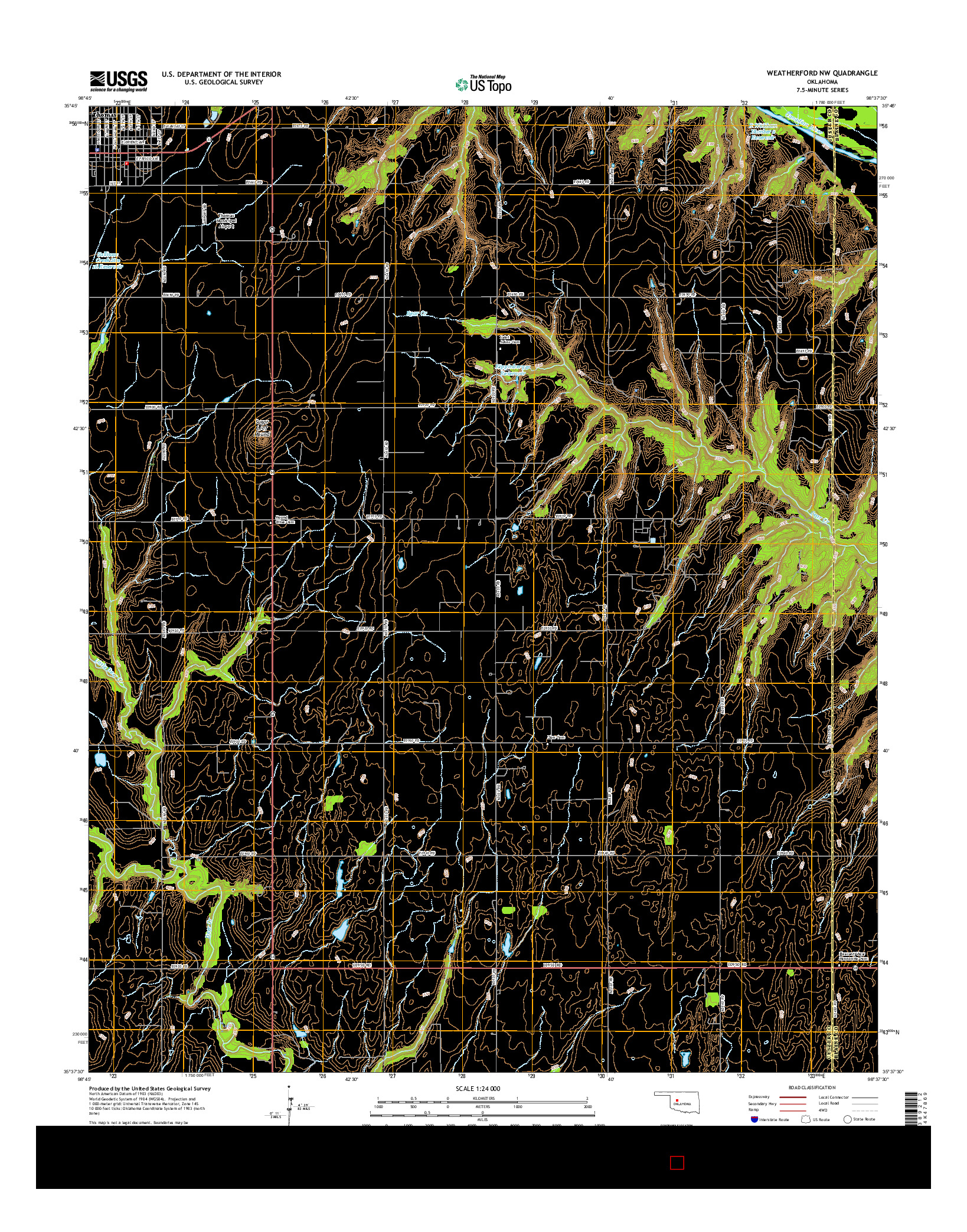 USGS US TOPO 7.5-MINUTE MAP FOR WEATHERFORD NW, OK 2016