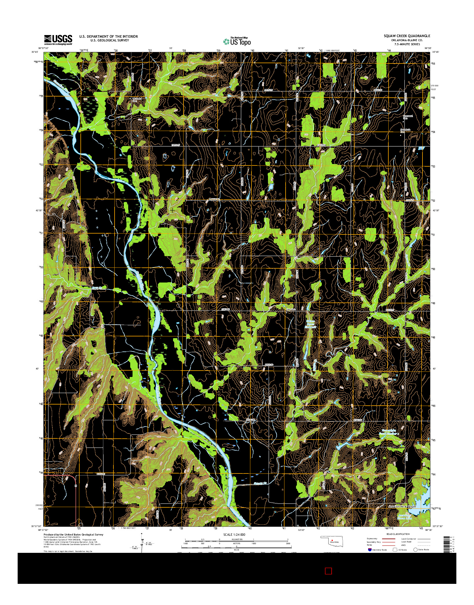 USGS US TOPO 7.5-MINUTE MAP FOR SQUAW CREEK, OK 2016