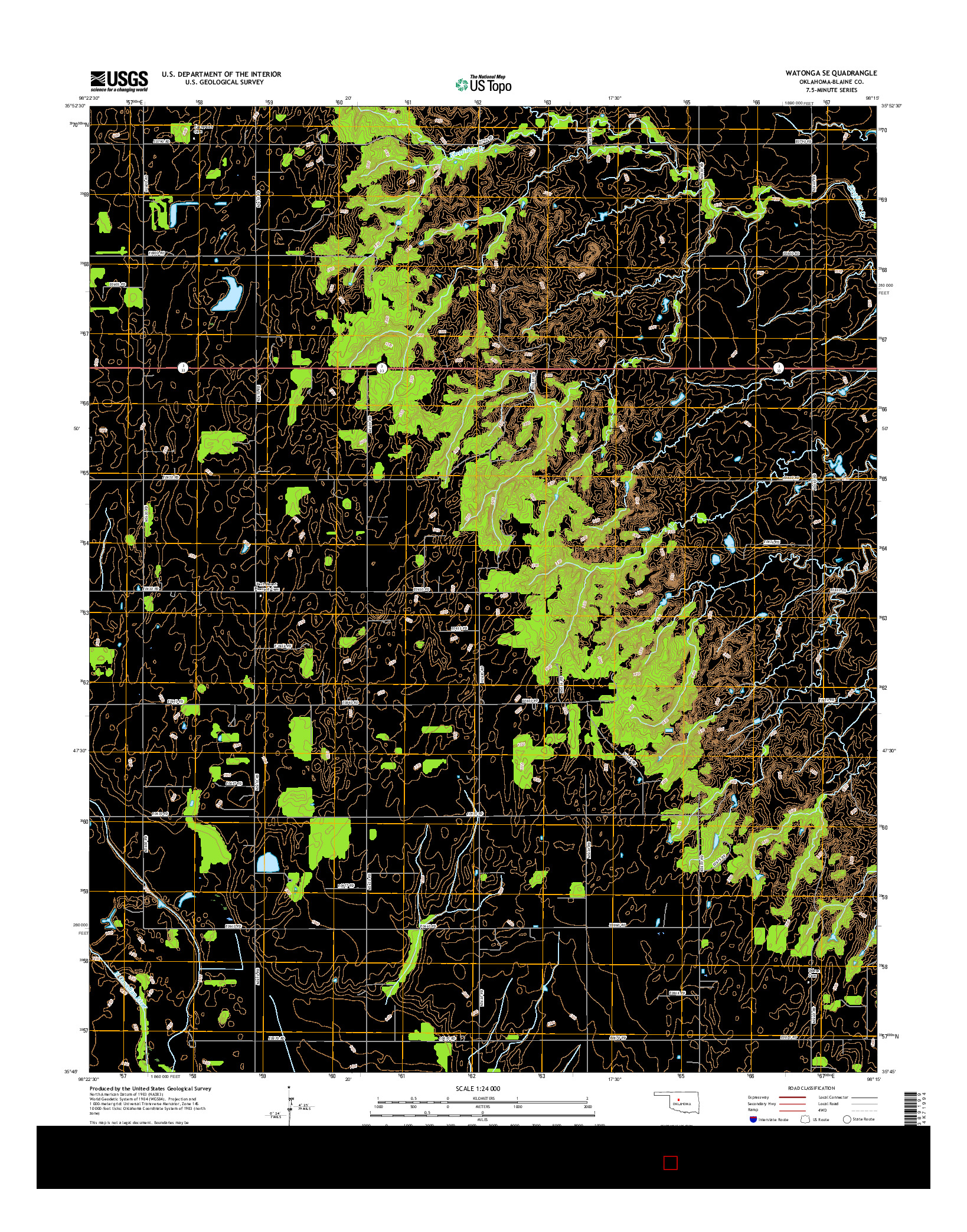 USGS US TOPO 7.5-MINUTE MAP FOR WATONGA SE, OK 2016