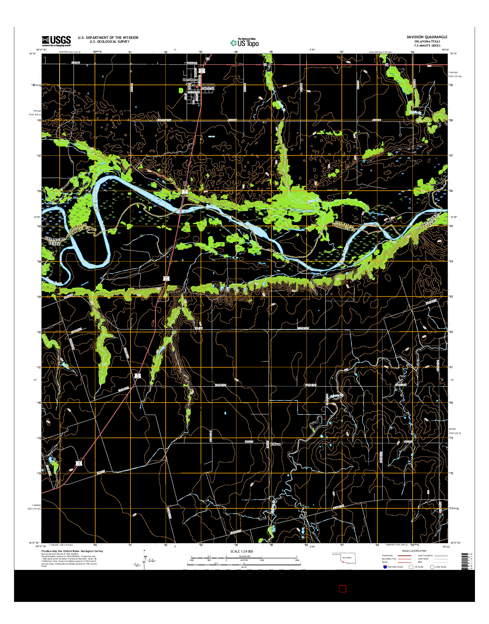 USGS US TOPO 7.5-MINUTE MAP FOR DAVIDSON, OK-TX 2016