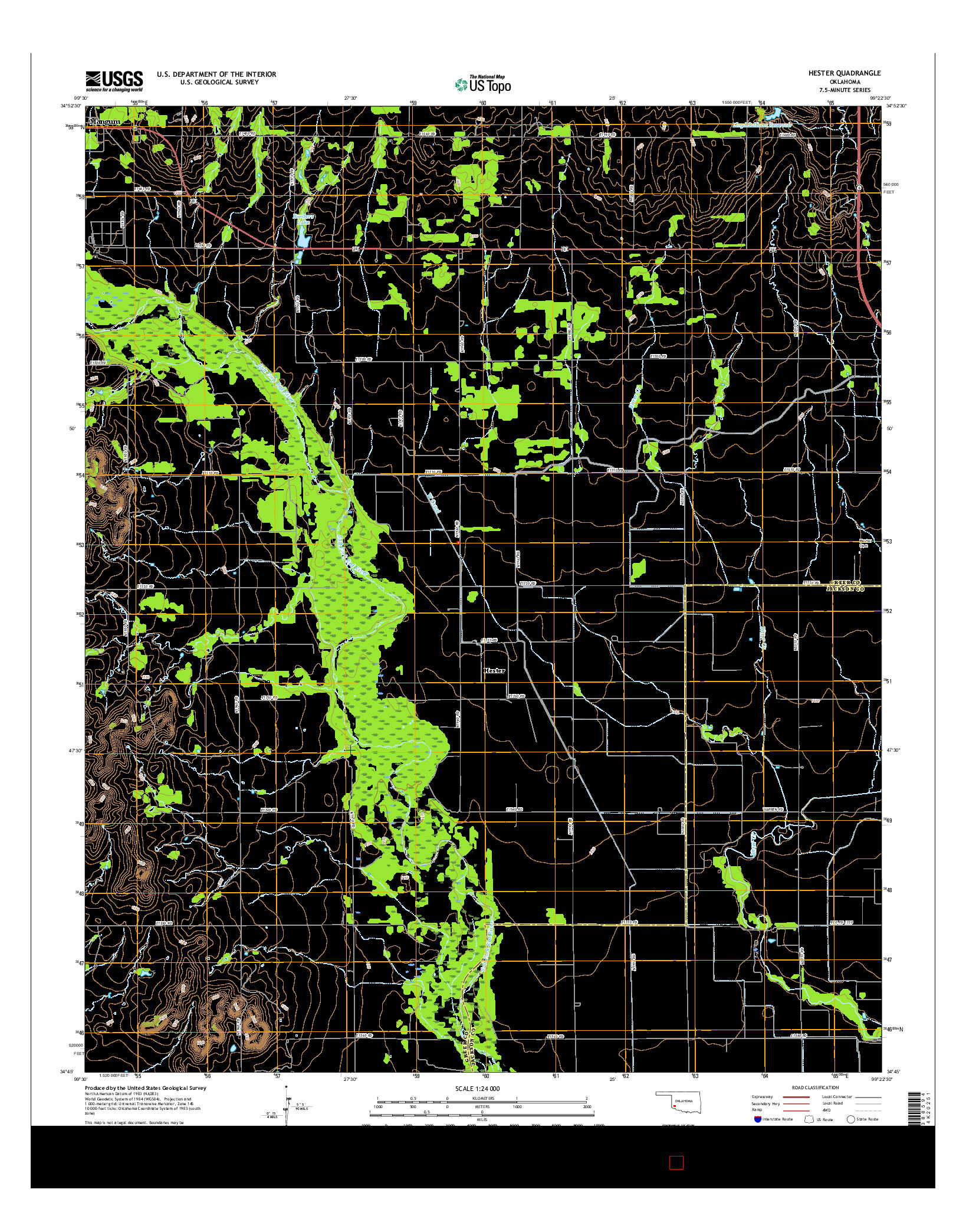 USGS US TOPO 7.5-MINUTE MAP FOR HESTER, OK 2016