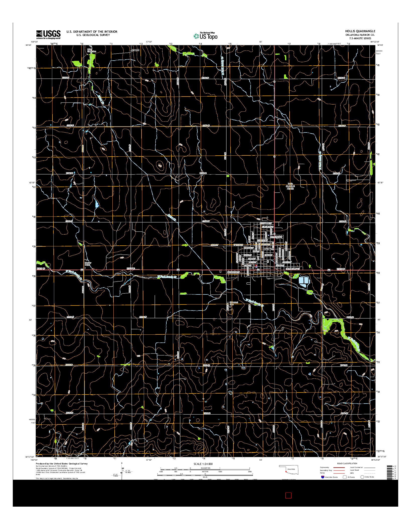 USGS US TOPO 7.5-MINUTE MAP FOR HOLLIS, OK 2016