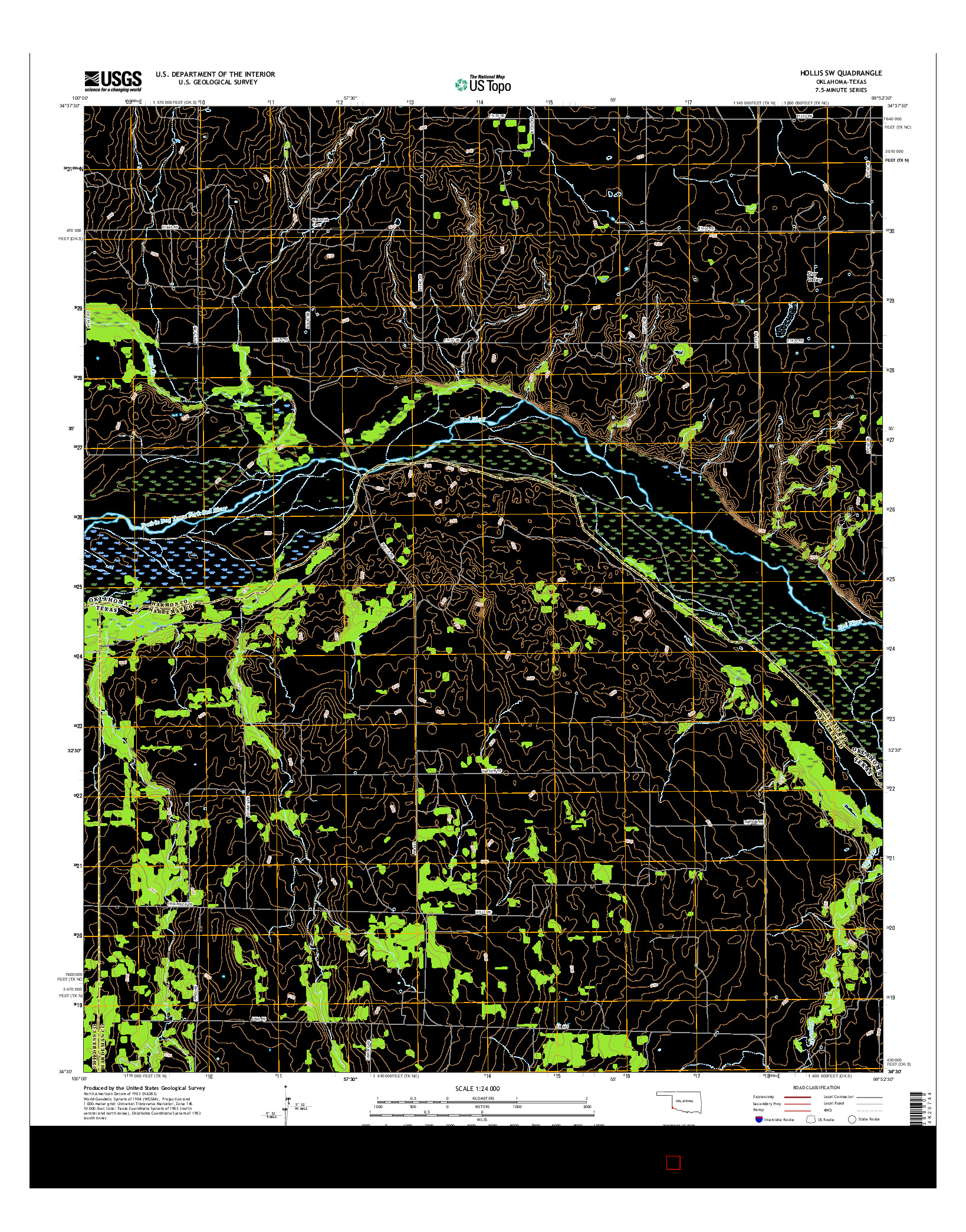 USGS US TOPO 7.5-MINUTE MAP FOR HOLLIS SW, OK-TX 2016