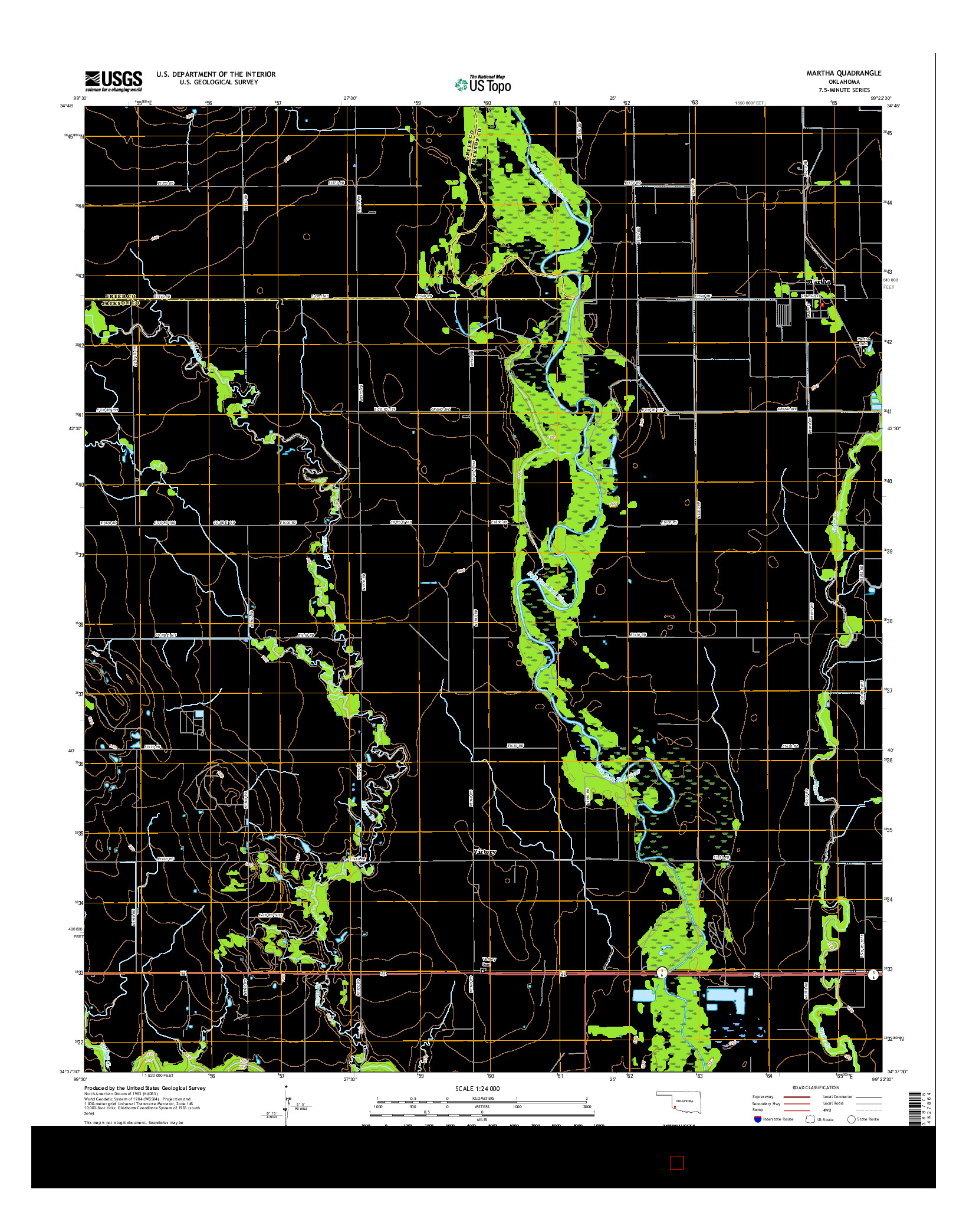 USGS US TOPO 7.5-MINUTE MAP FOR MARTHA, OK 2016