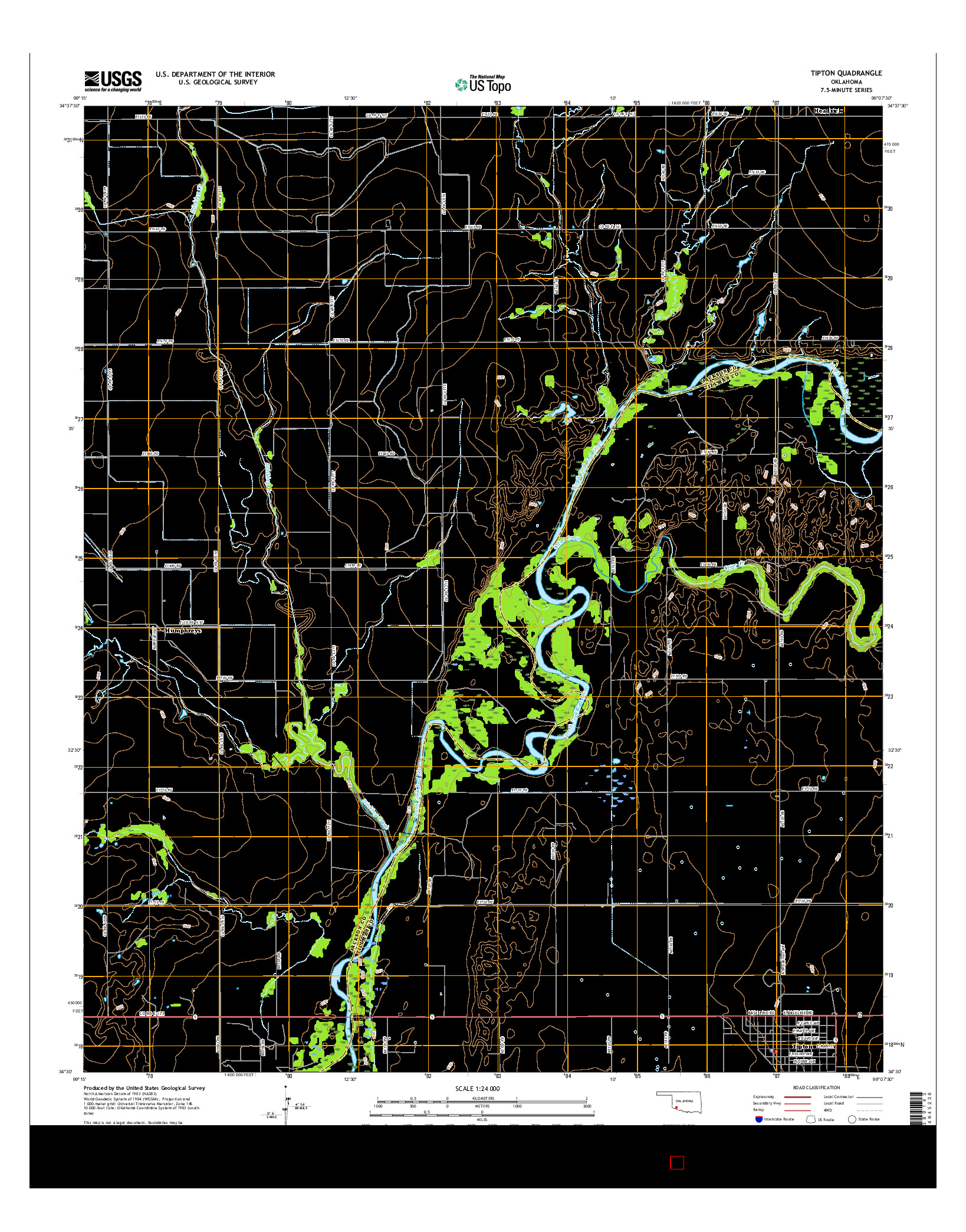 USGS US TOPO 7.5-MINUTE MAP FOR TIPTON, OK 2016