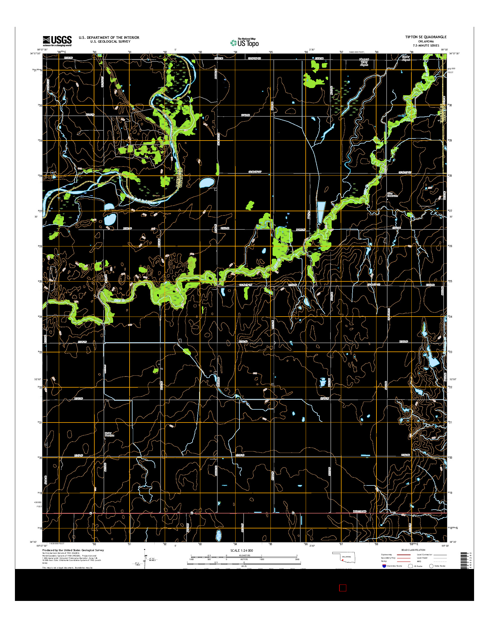 USGS US TOPO 7.5-MINUTE MAP FOR TIPTON SE, OK 2016