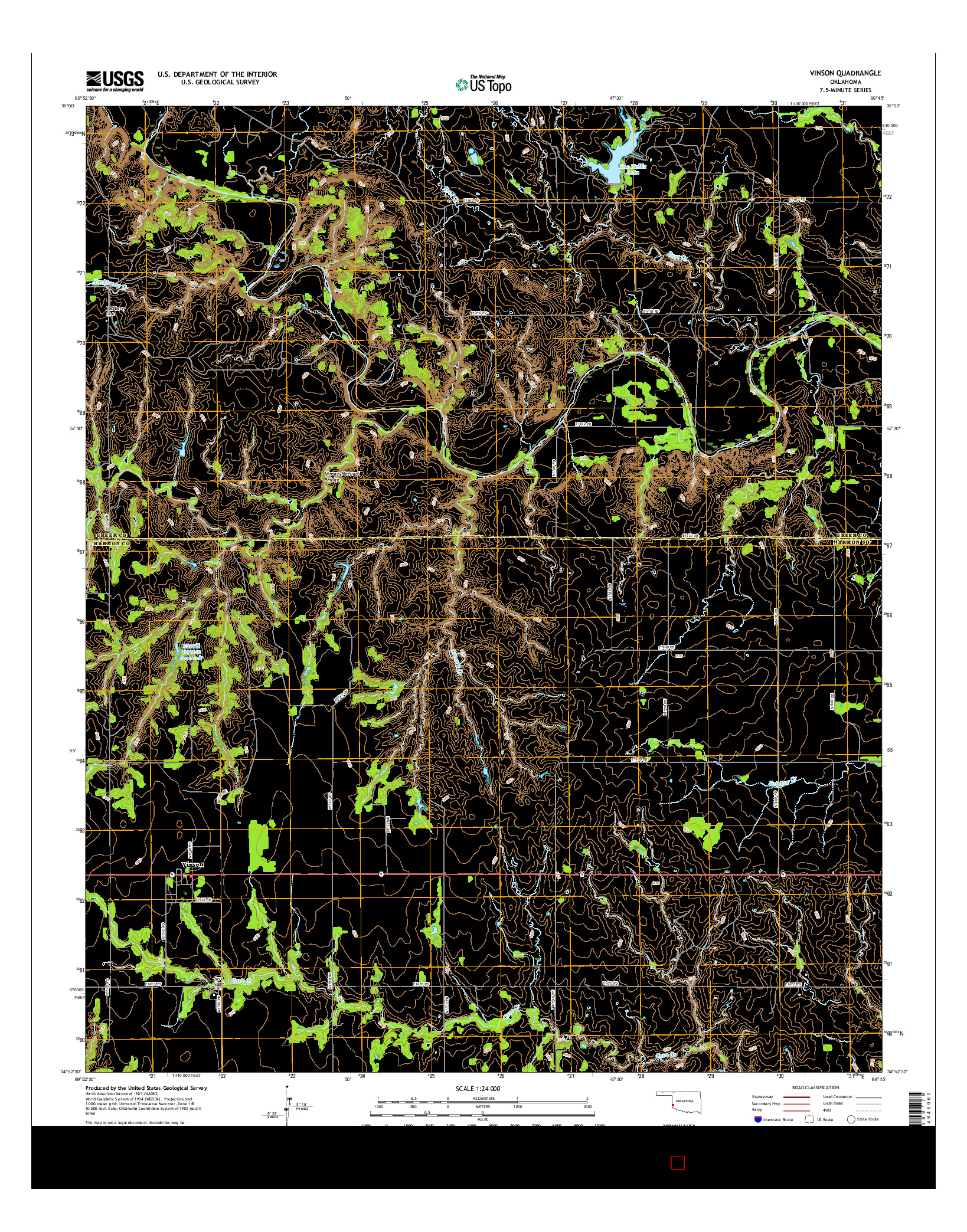 USGS US TOPO 7.5-MINUTE MAP FOR VINSON, OK 2016