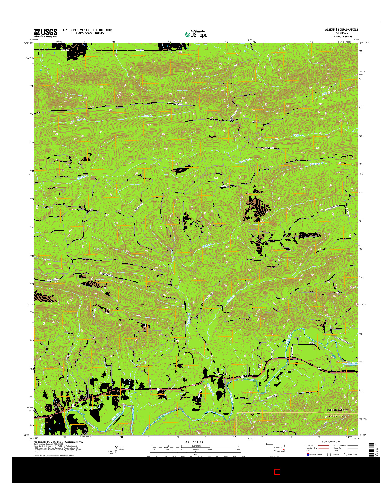 USGS US TOPO 7.5-MINUTE MAP FOR ALBION SE, OK 2016