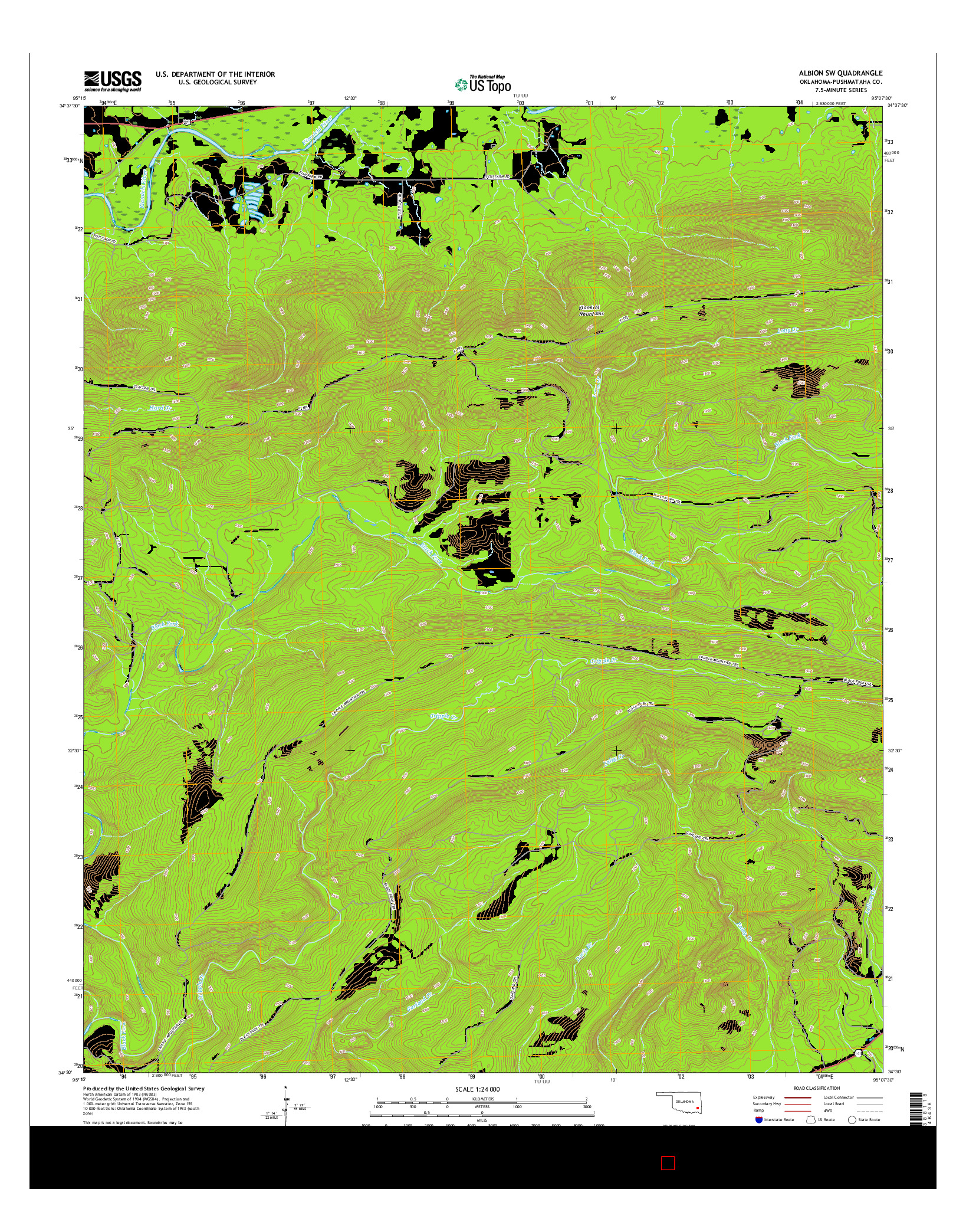 USGS US TOPO 7.5-MINUTE MAP FOR ALBION SW, OK 2016