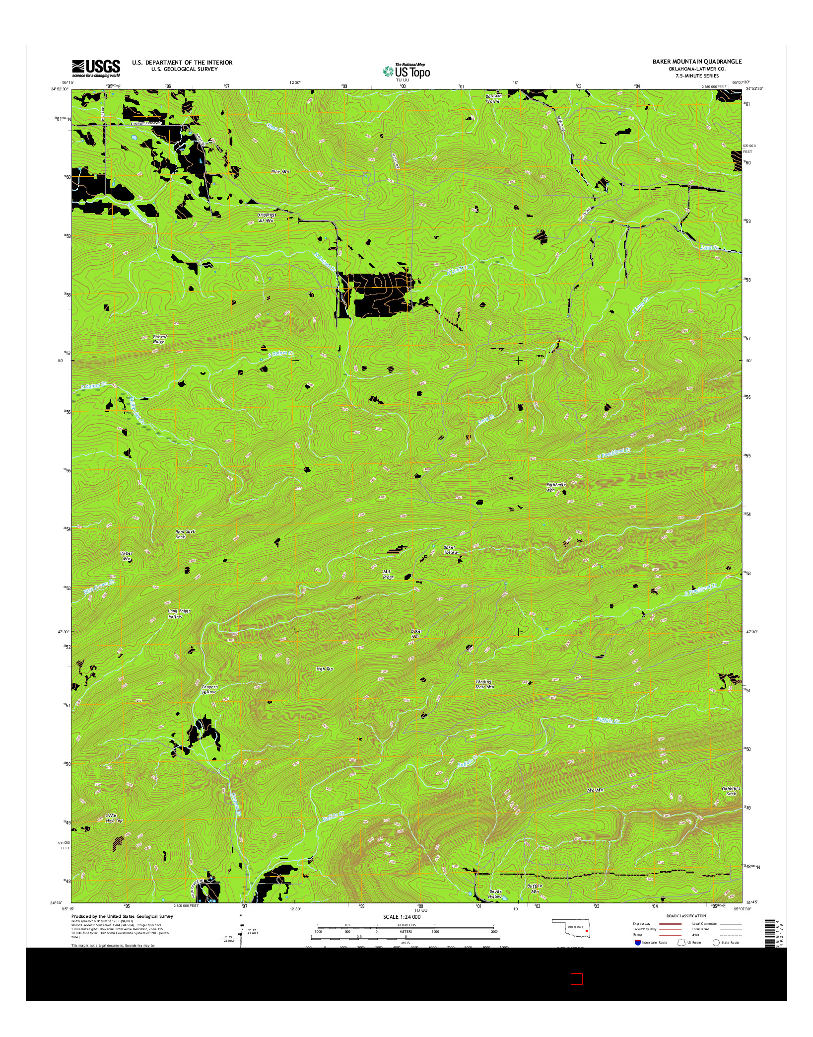 USGS US TOPO 7.5-MINUTE MAP FOR BAKER MOUNTAIN, OK 2016