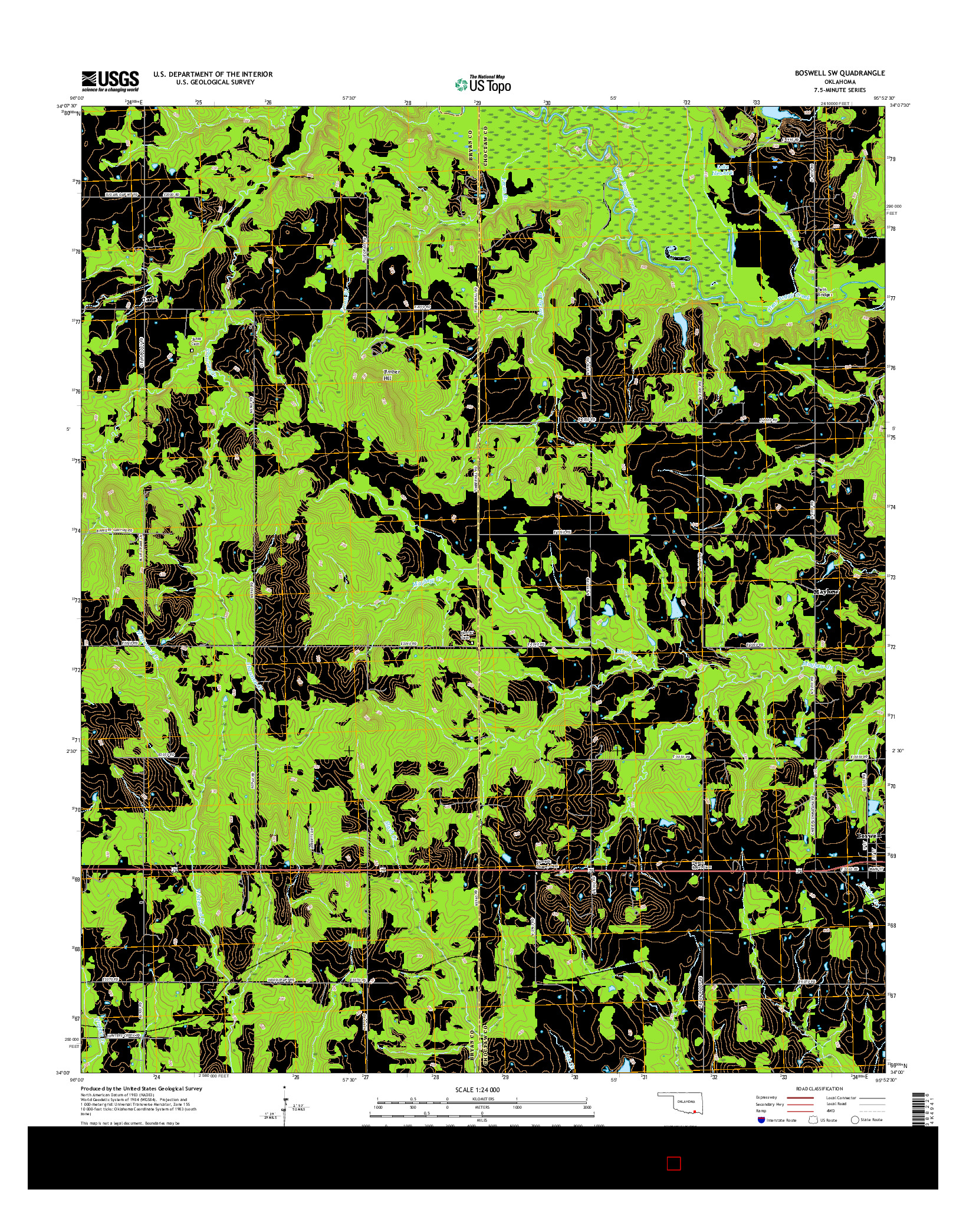 USGS US TOPO 7.5-MINUTE MAP FOR BOSWELL SW, OK 2016