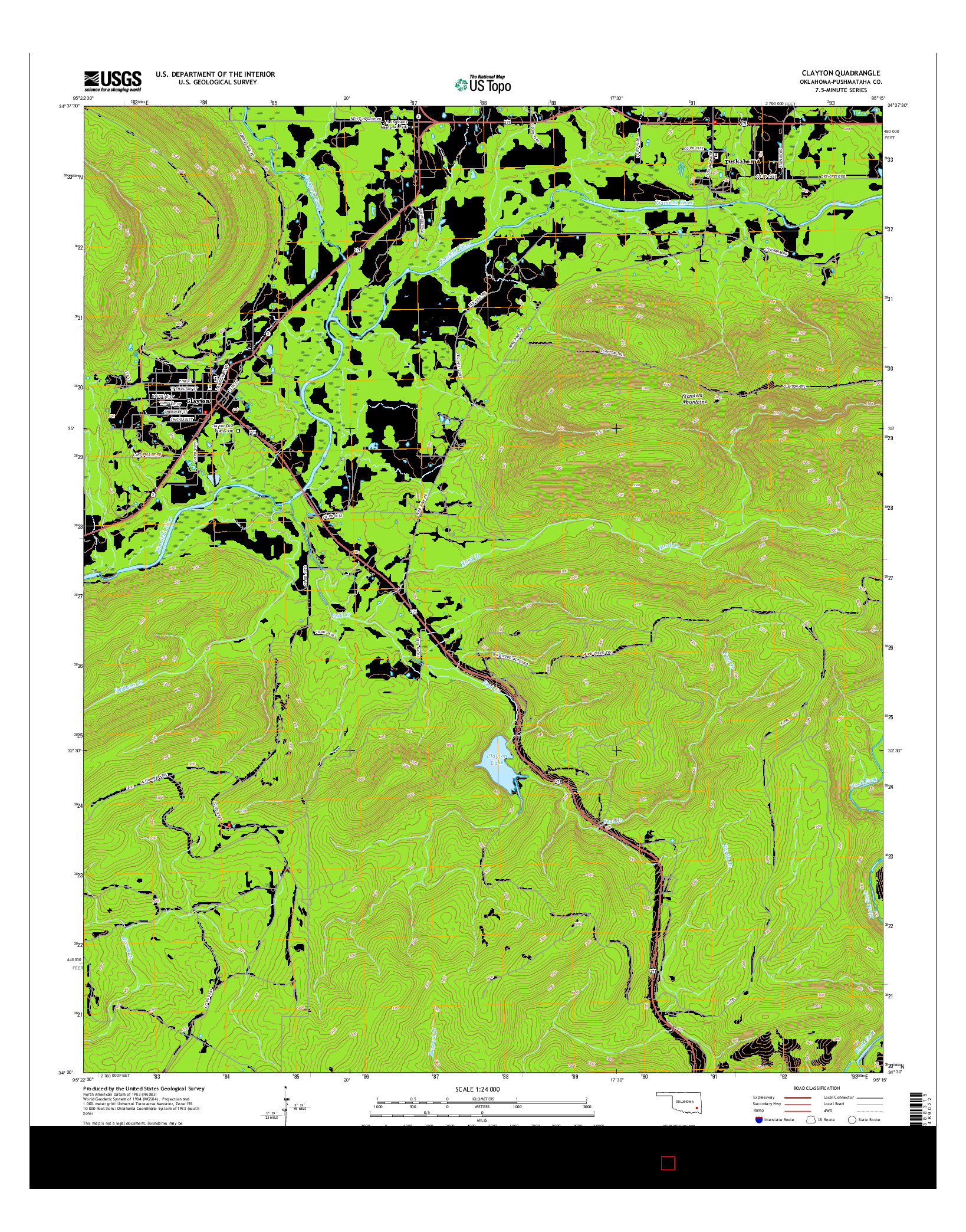 USGS US TOPO 7.5-MINUTE MAP FOR CLAYTON, OK 2016