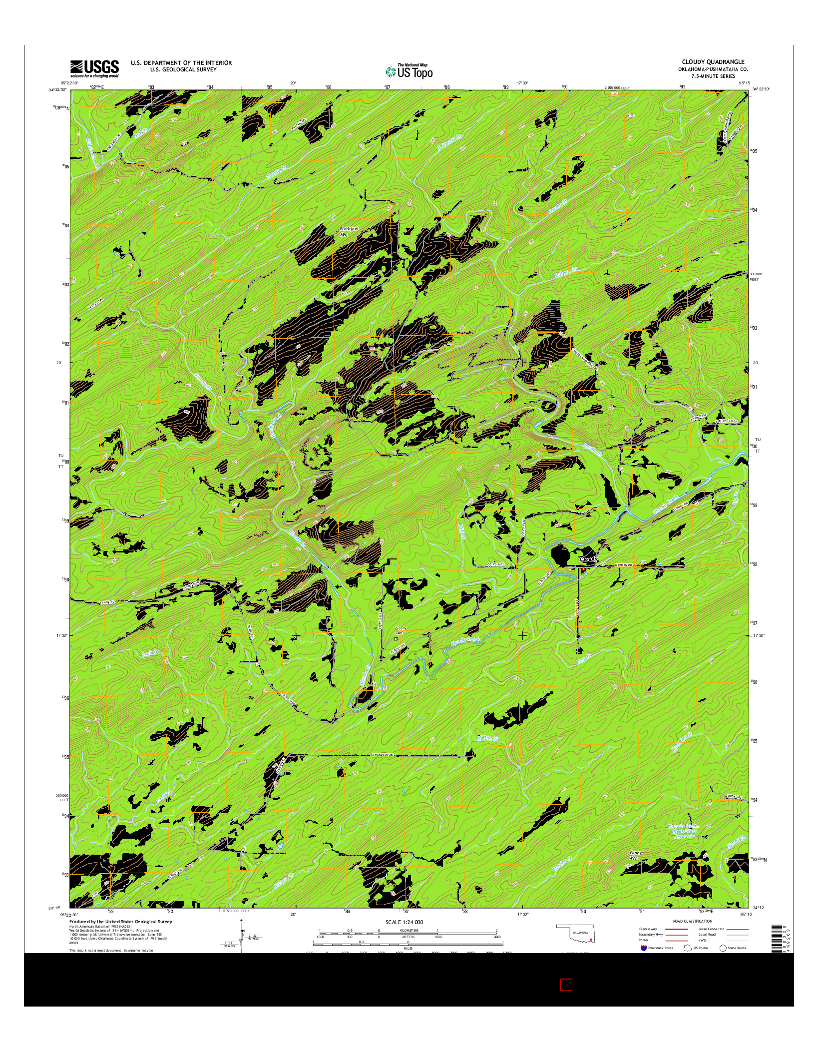 USGS US TOPO 7.5-MINUTE MAP FOR CLOUDY, OK 2016