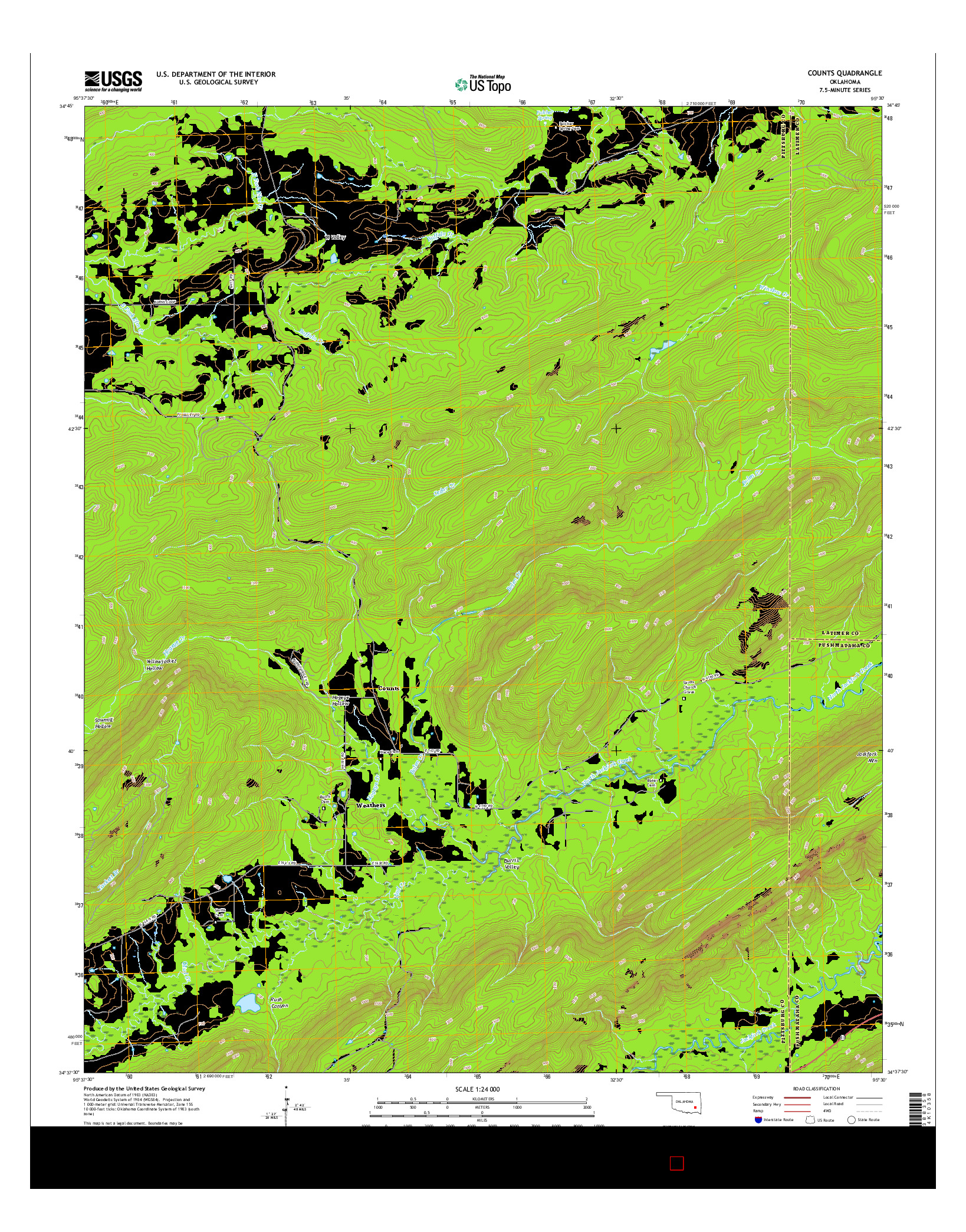 USGS US TOPO 7.5-MINUTE MAP FOR COUNTS, OK 2016