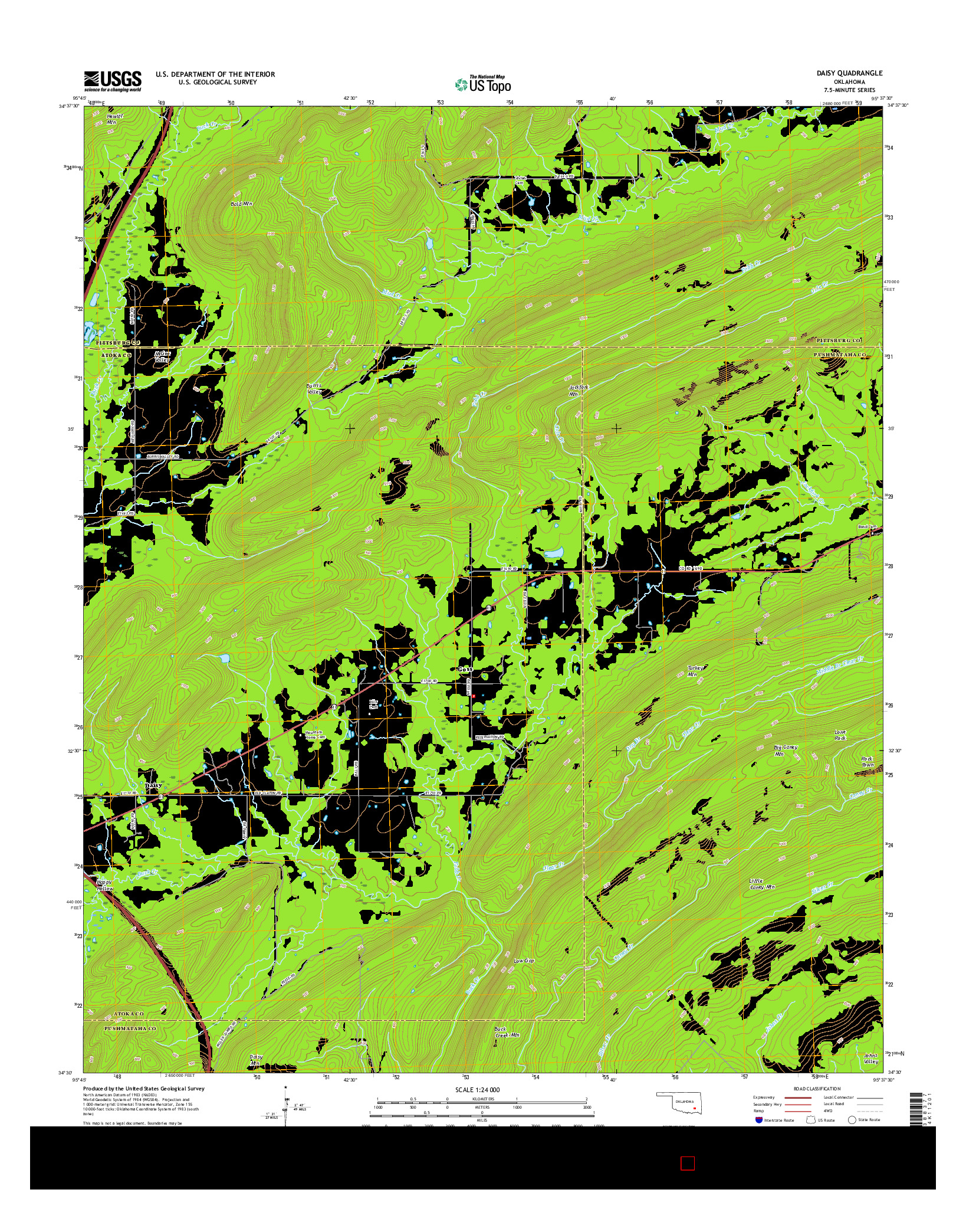 USGS US TOPO 7.5-MINUTE MAP FOR DAISY, OK 2016