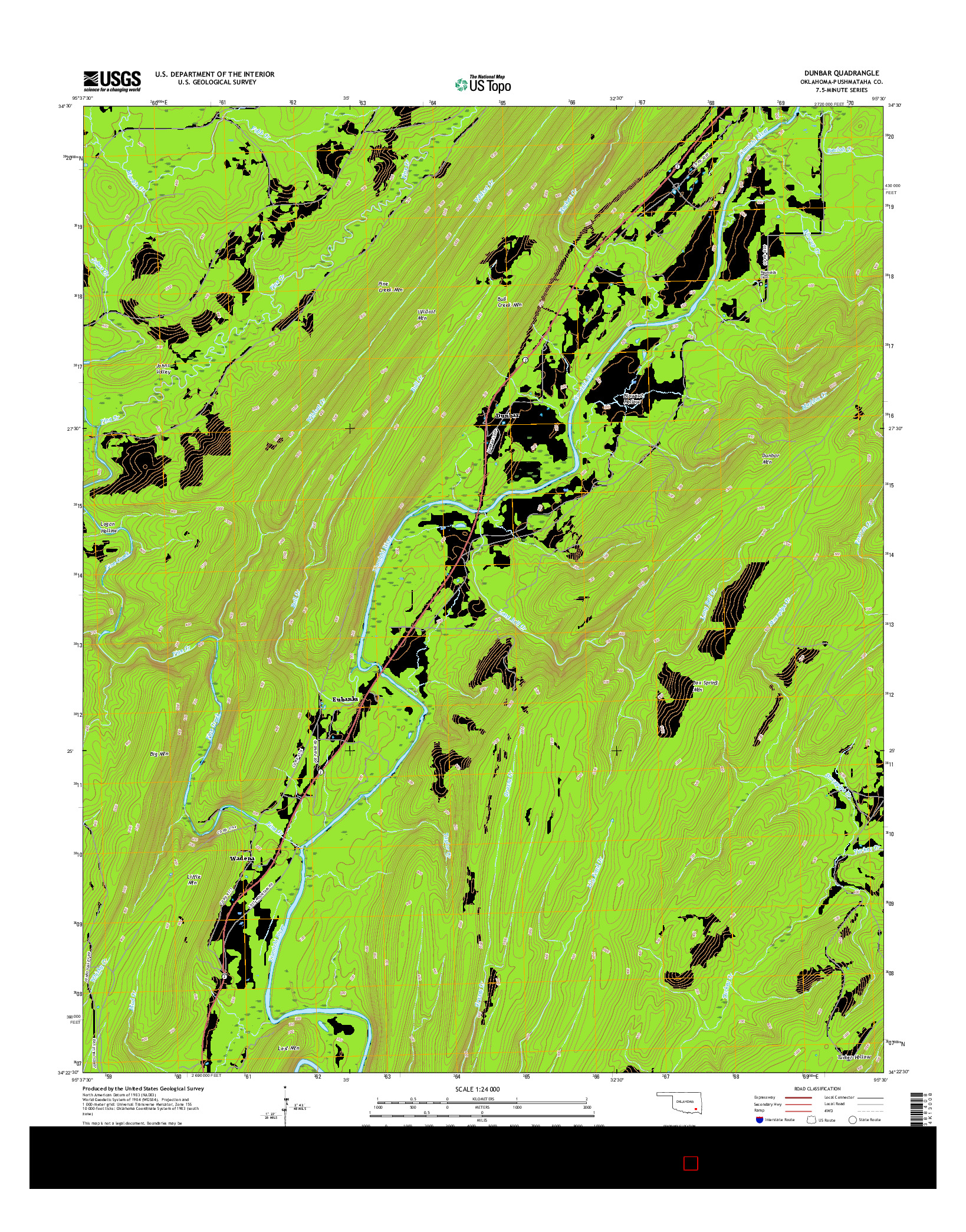 USGS US TOPO 7.5-MINUTE MAP FOR DUNBAR, OK 2016