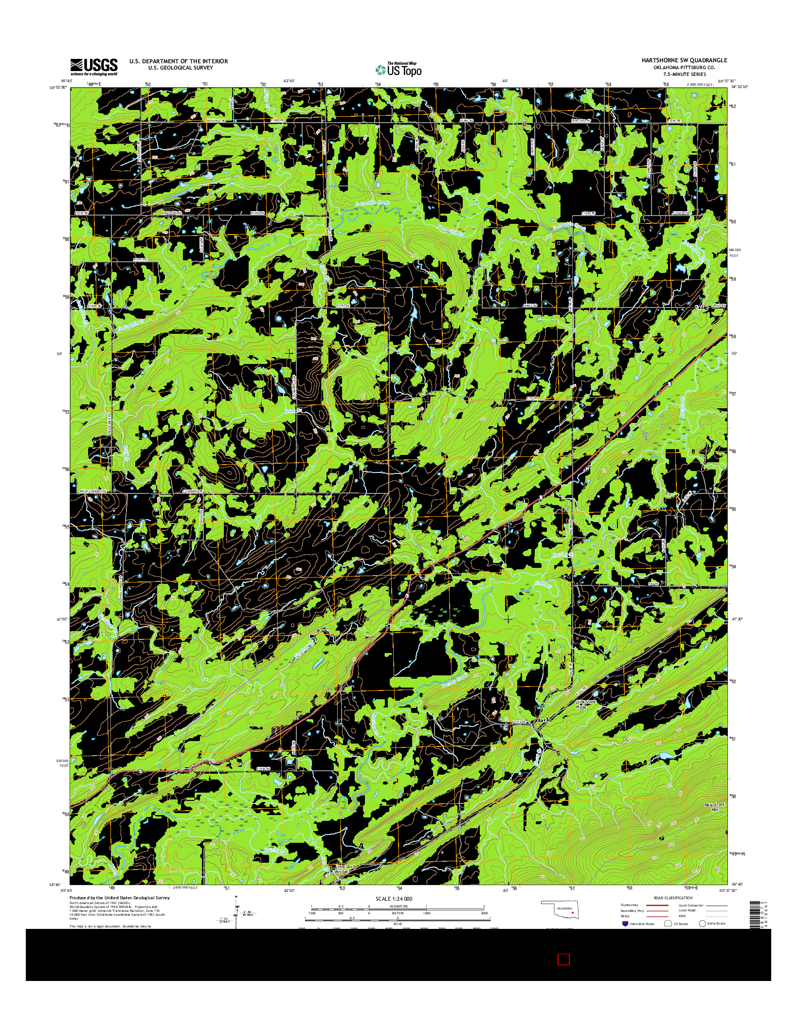 USGS US TOPO 7.5-MINUTE MAP FOR HARTSHORNE SW, OK 2016