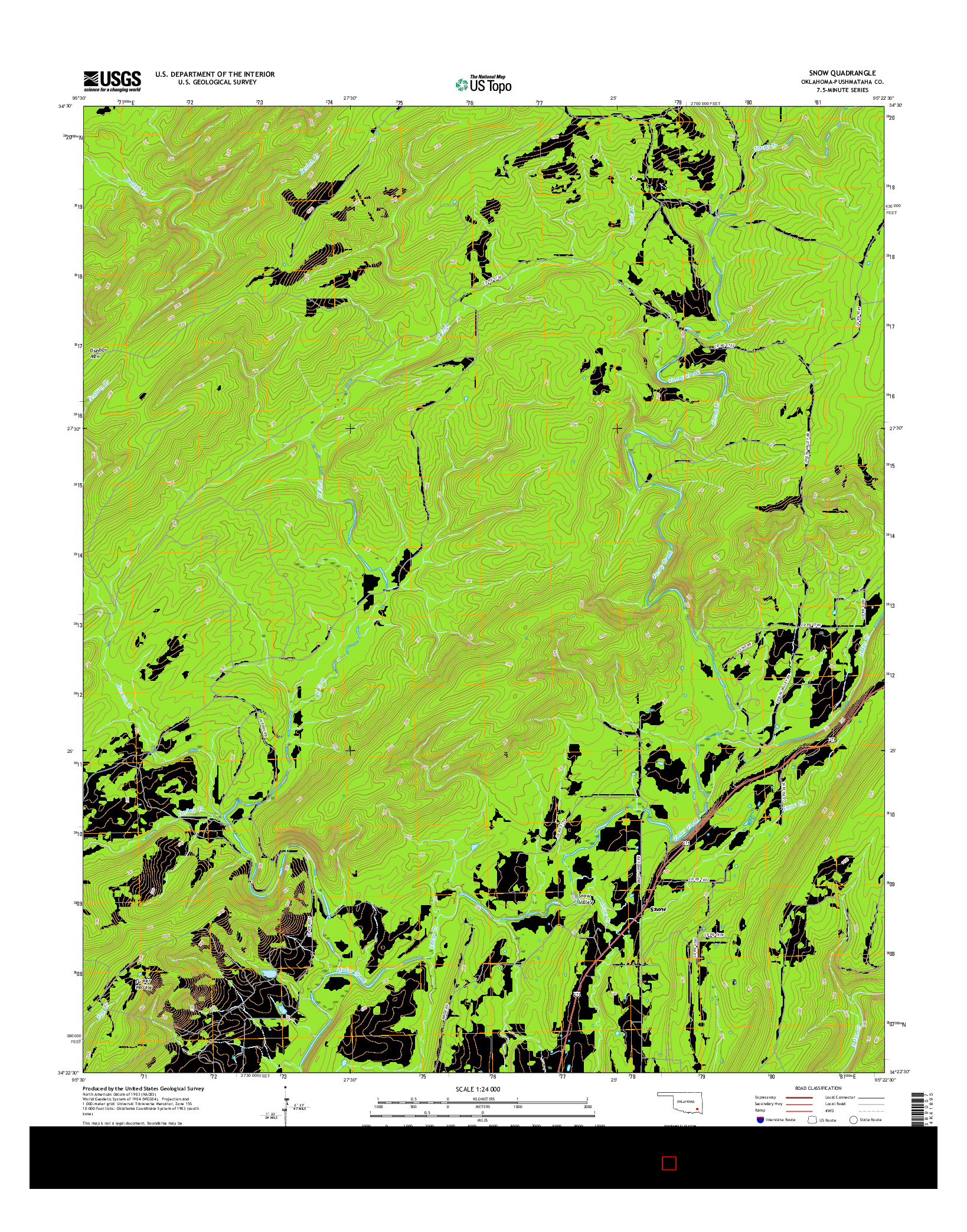 USGS US TOPO 7.5-MINUTE MAP FOR SNOW, OK 2016